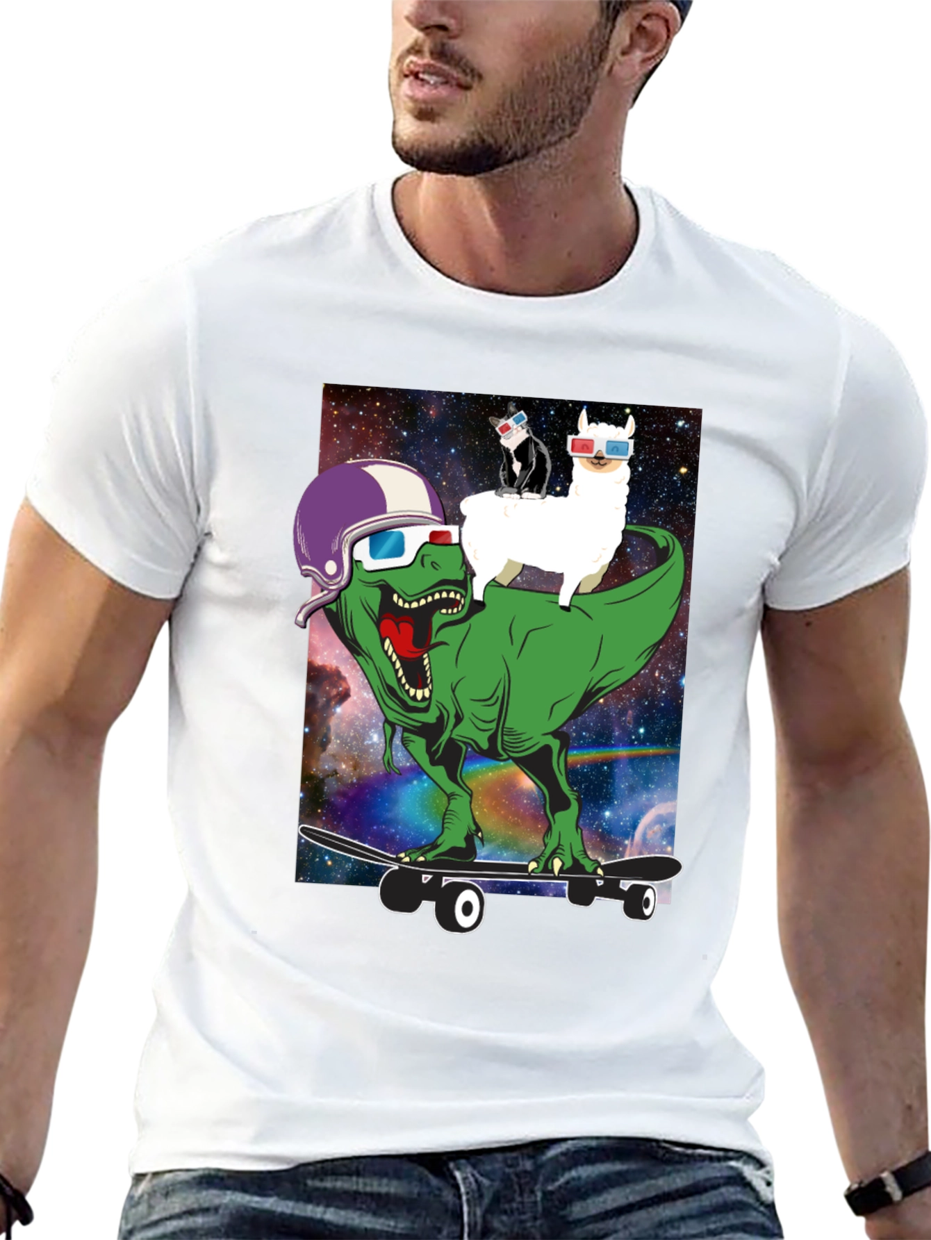 Dino Llama Cat Skateboard T-Shirt