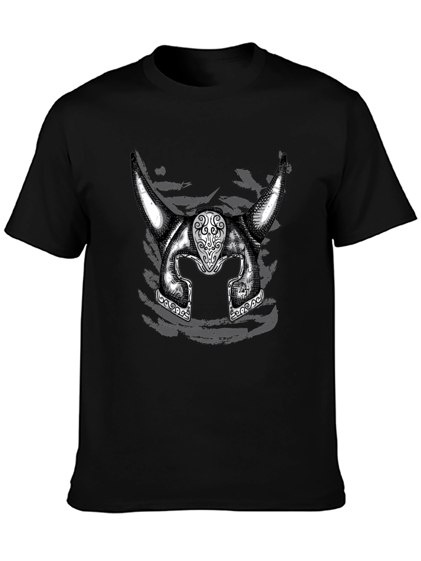 Viking Helmet Graphic Tee - Black Cotton Shirt