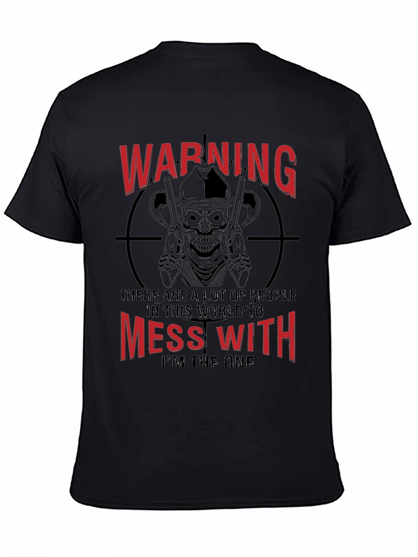 Warning Skull Graphic Tee - Black Cotton
