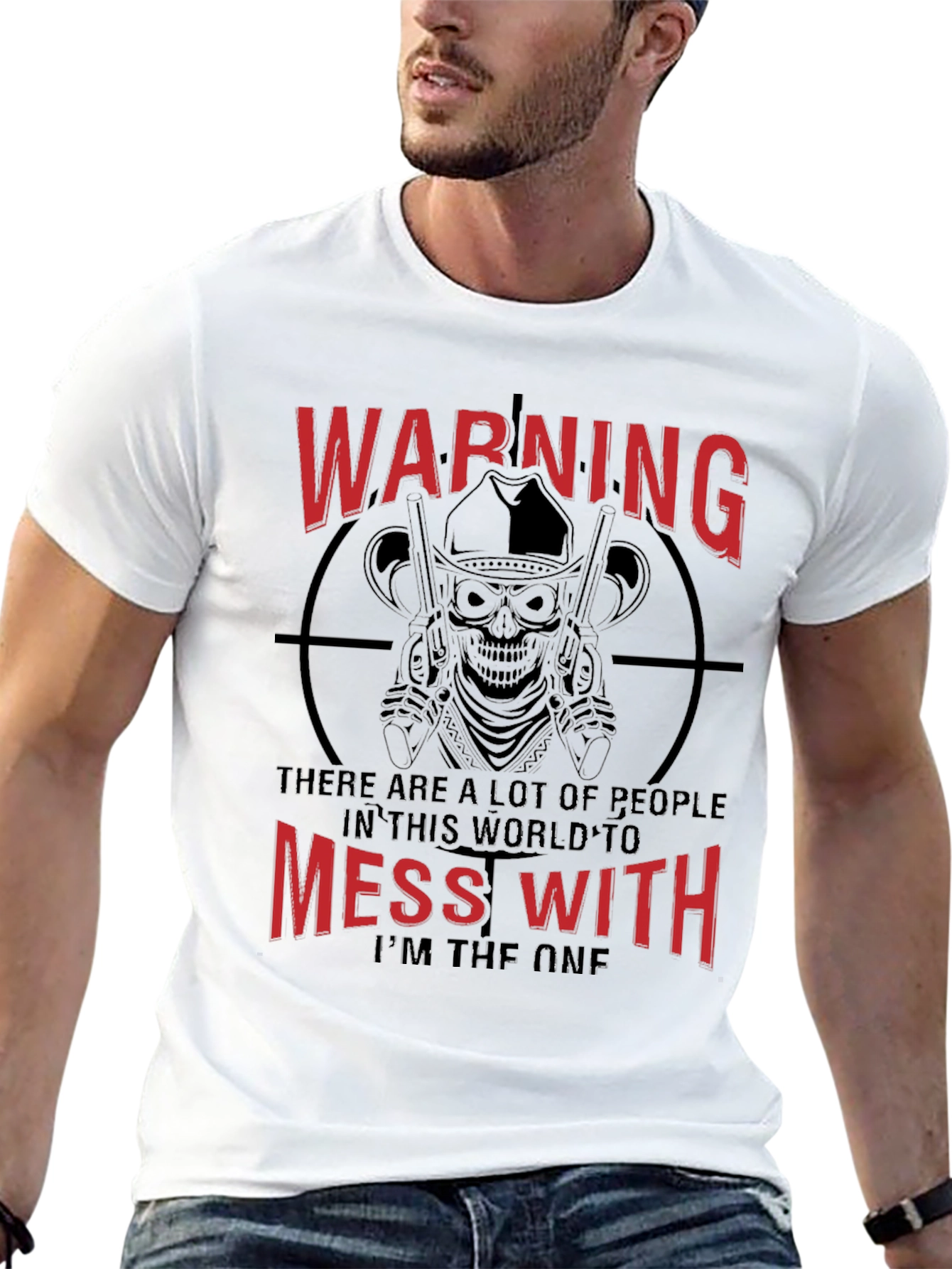Warning Skull Graphic Tee - Black Cotton
