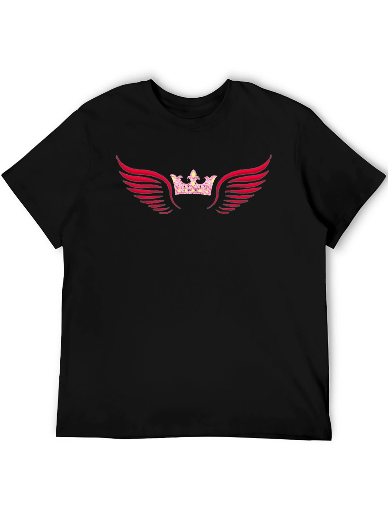 Black Graphic Tee - Crown & Wings Design