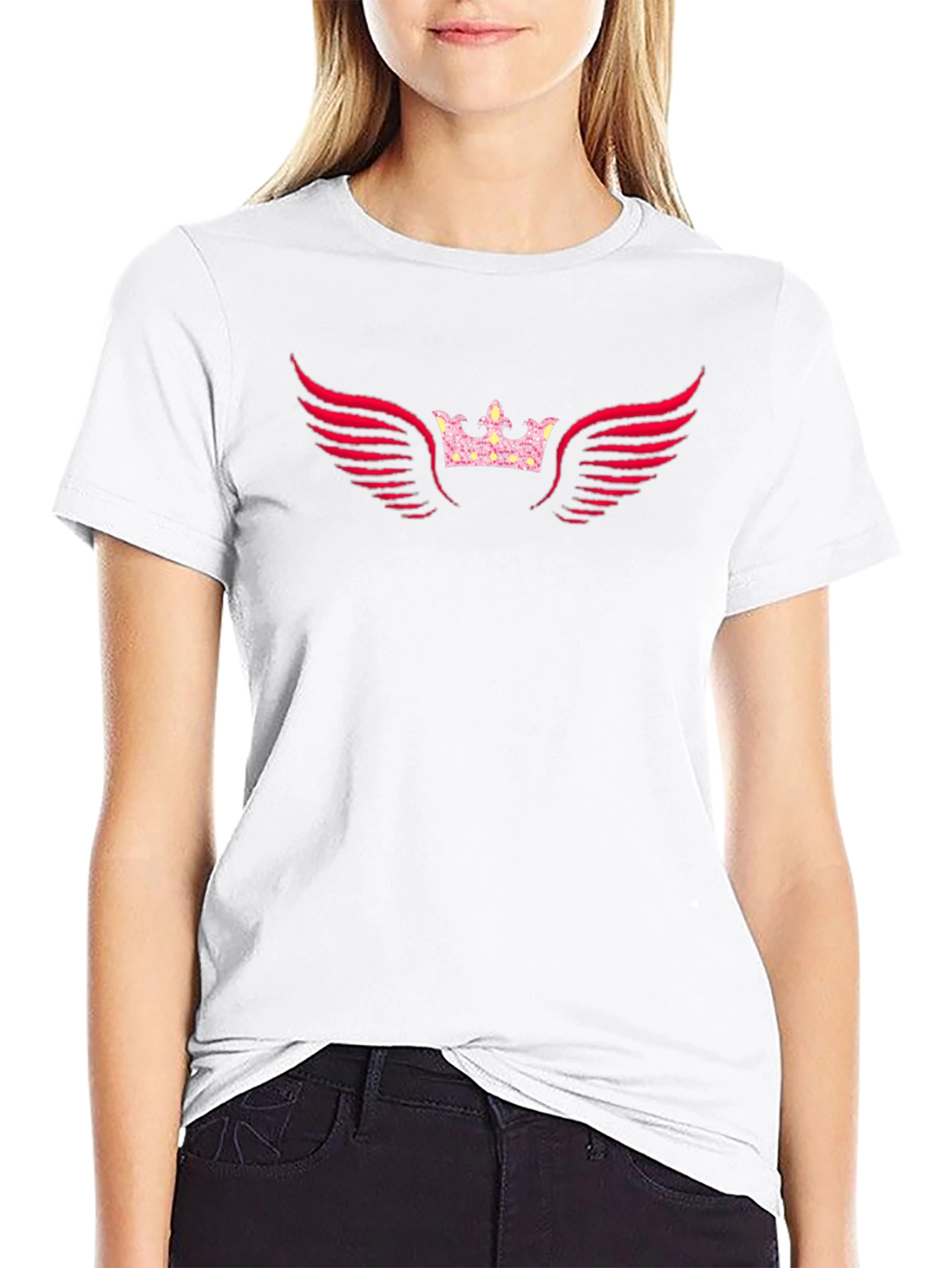 Black Graphic Tee - Crown & Wings Design