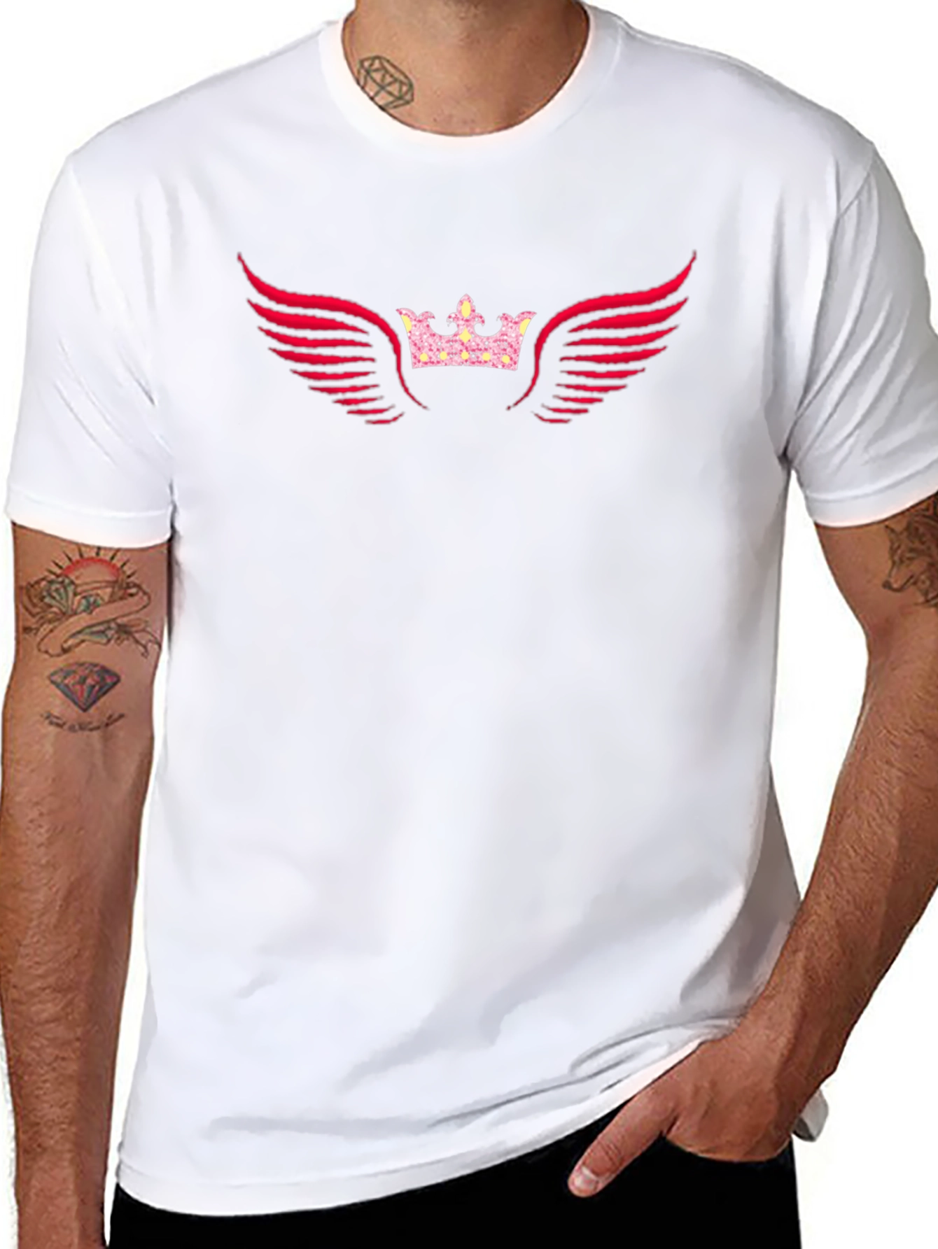 Black Graphic Tee - Crown & Wings Design