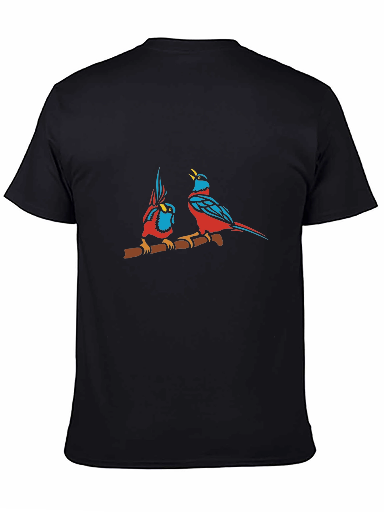 Bird Print Black Cotton T-Shirt