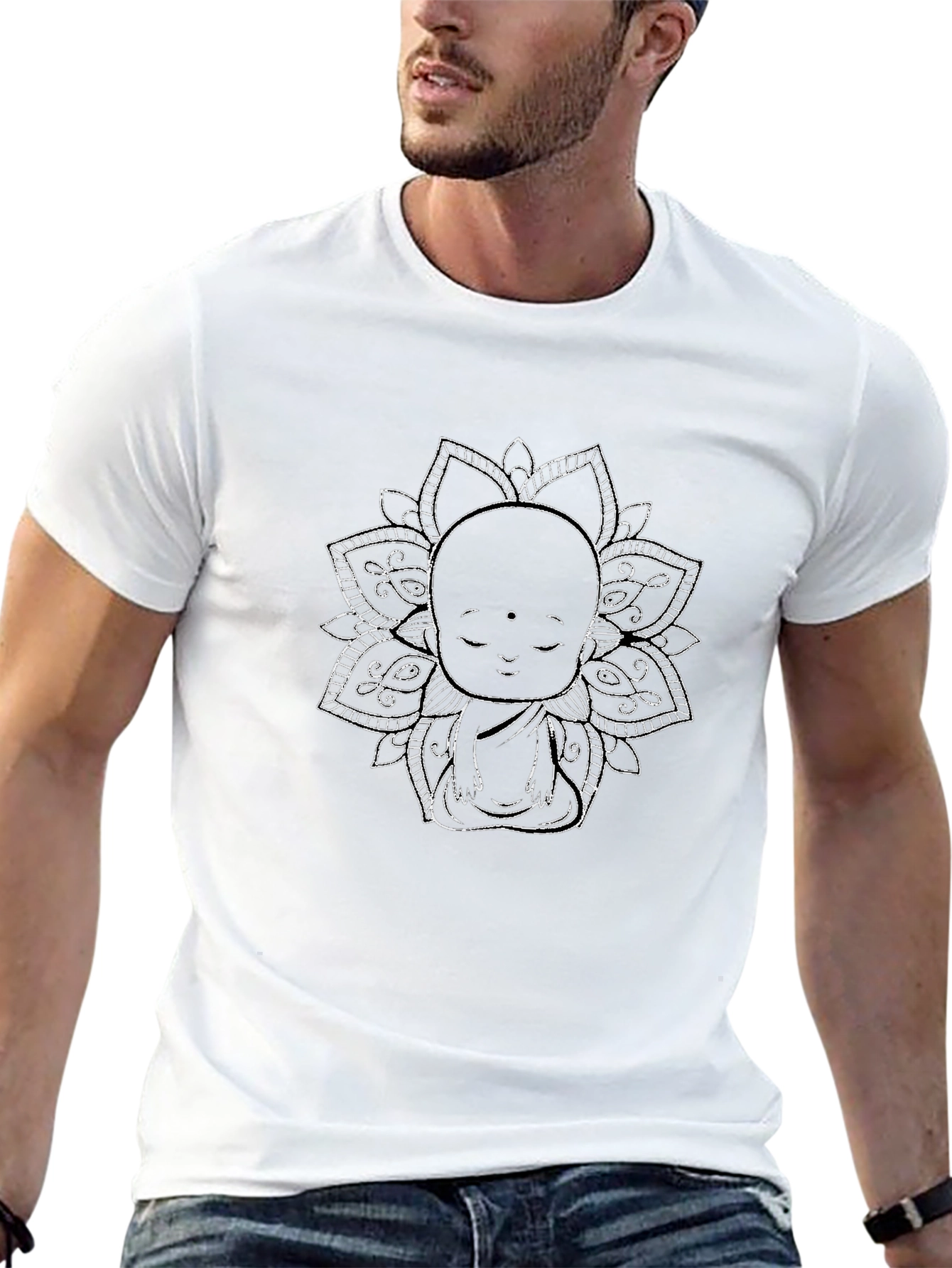 Zen Monk Mandala Graphic Black T-Shirt