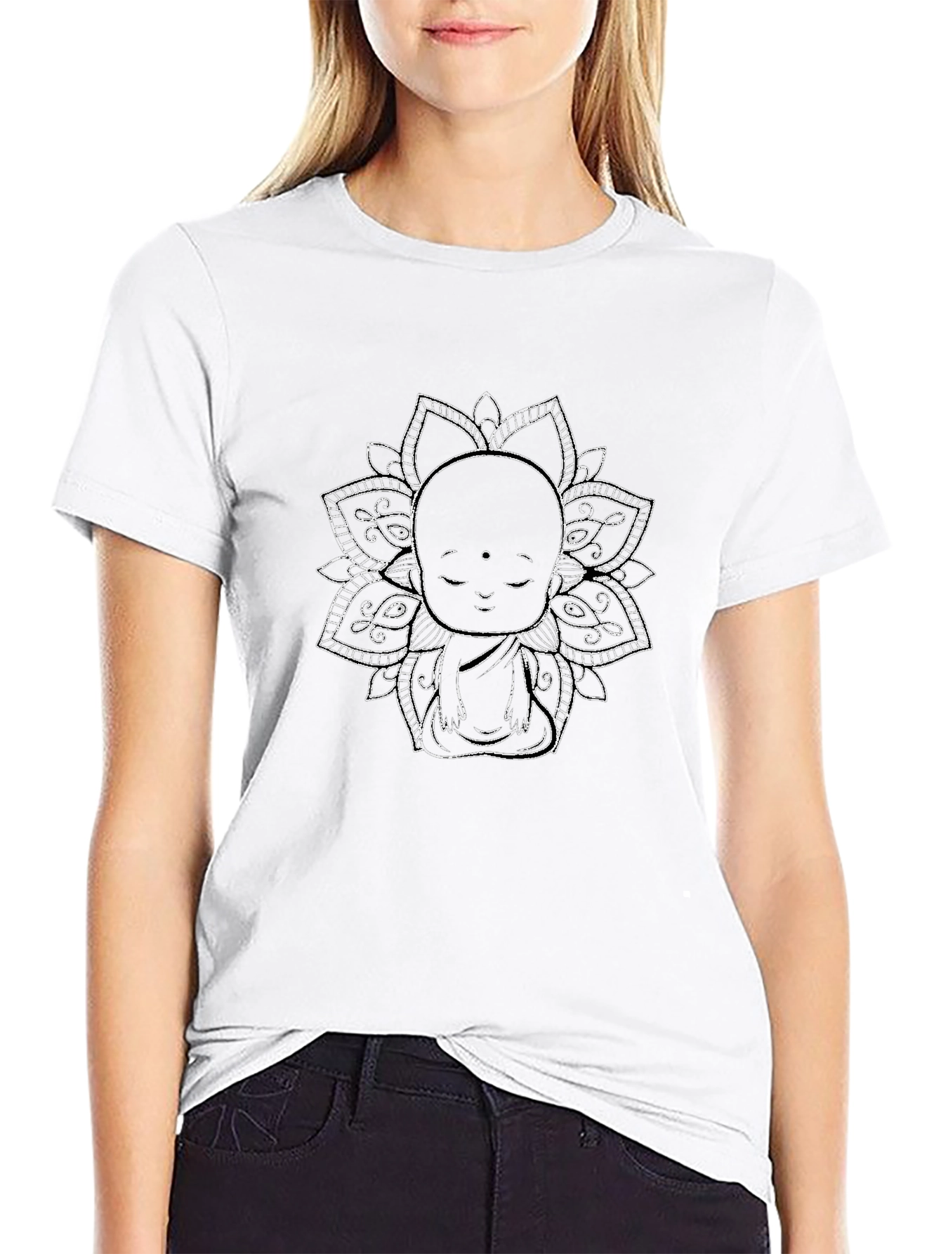 Zen Monk Mandala Graphic Black T-Shirt