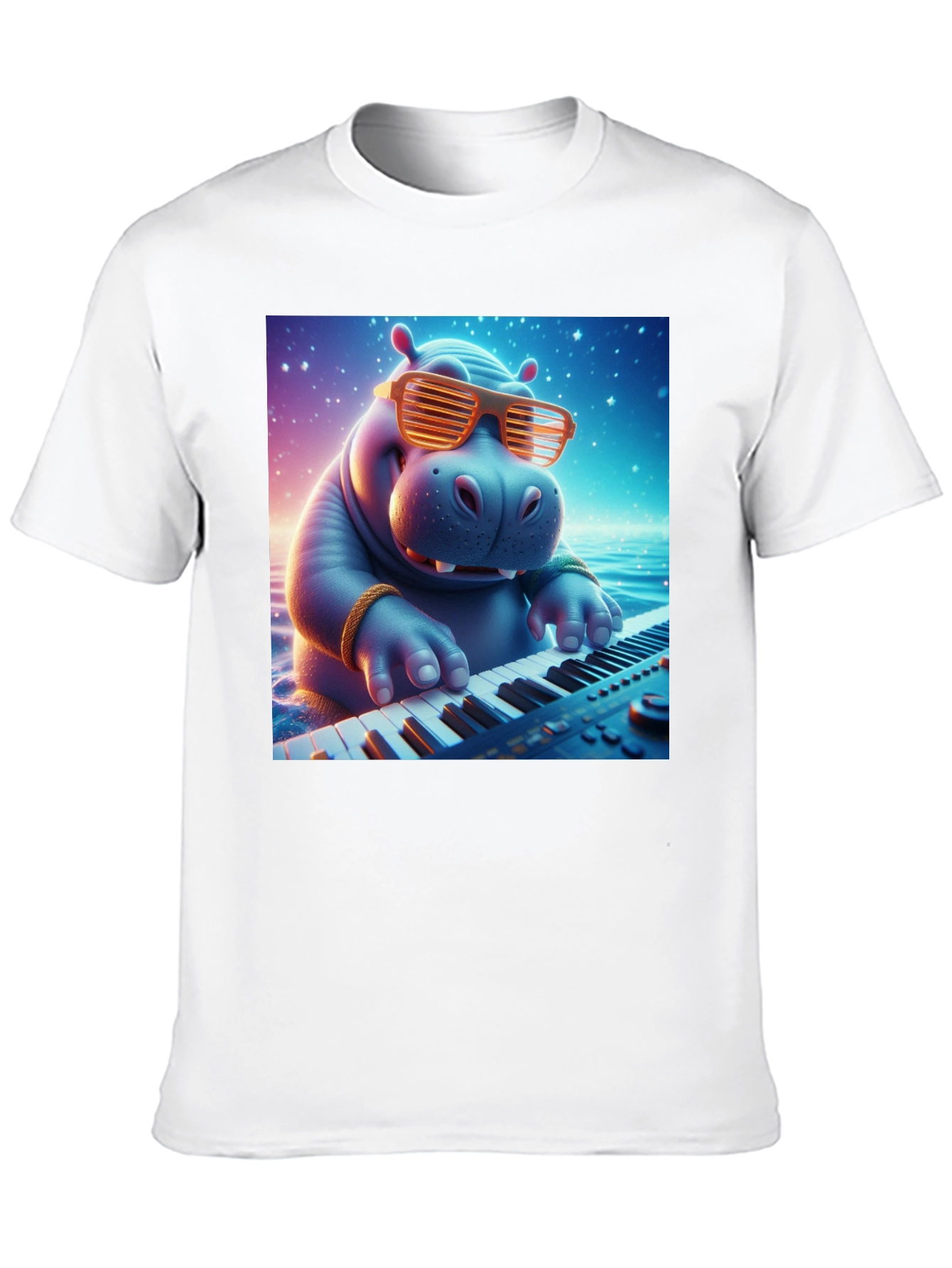 Hippo Pianist Graphic Tee - Cool Cartoon Animal Shirt