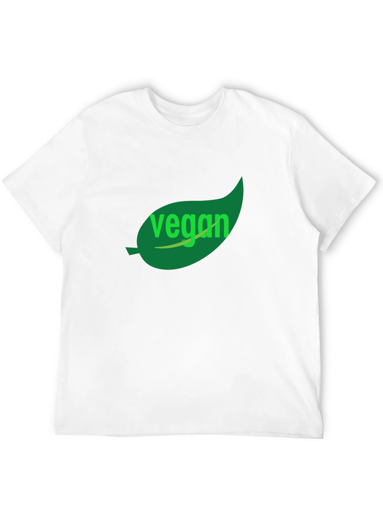 Vegan T-Shirt - Green Leaf Design Black Cotton