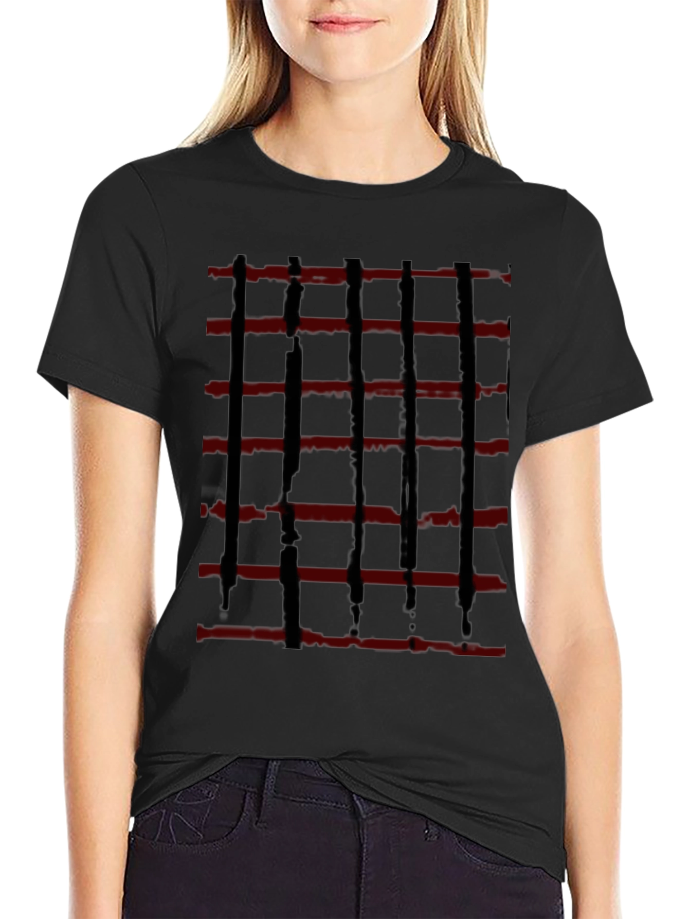 Abstract Red and Black Striped Graphic Tee