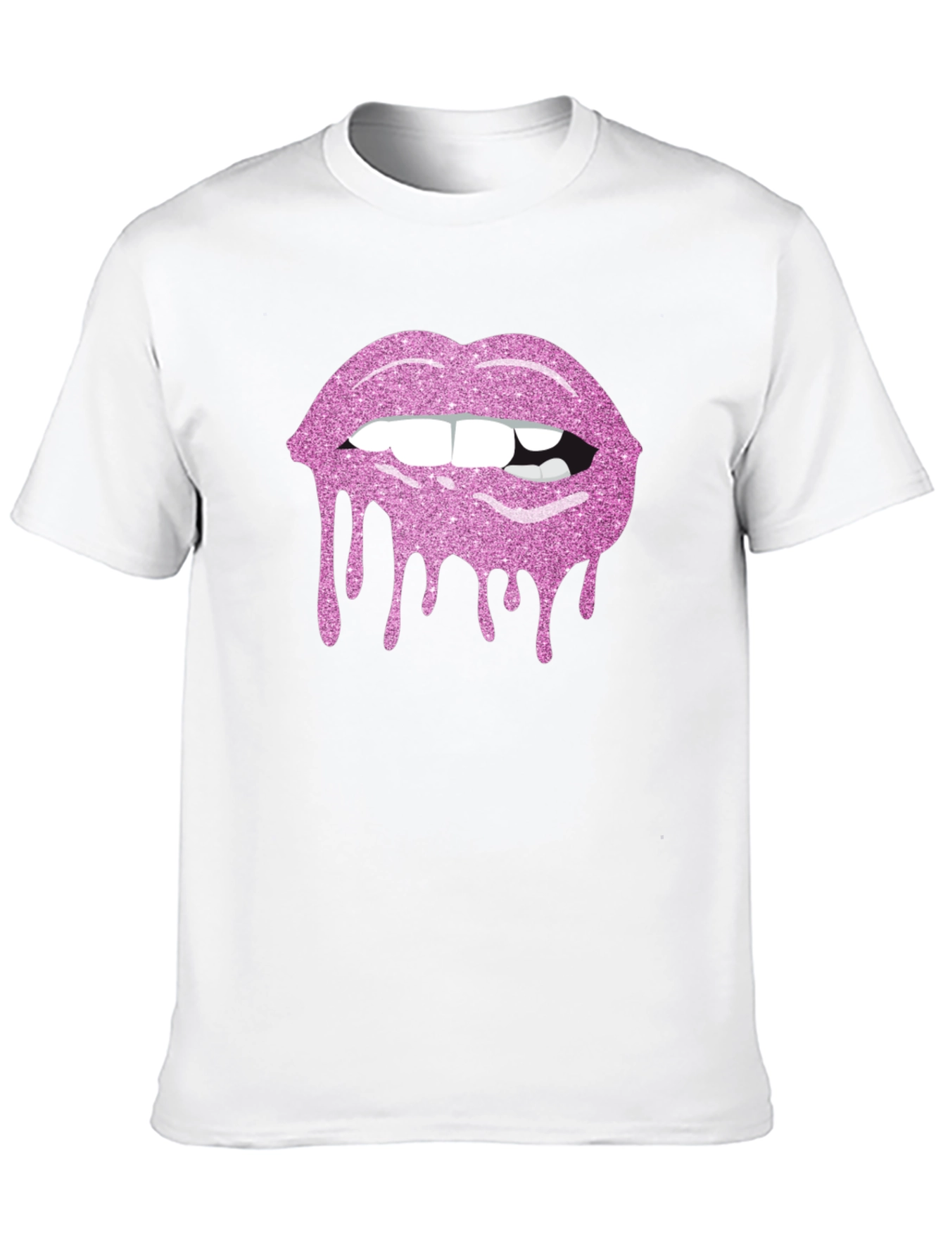 Pink Glitter Lips Black T-Shirt