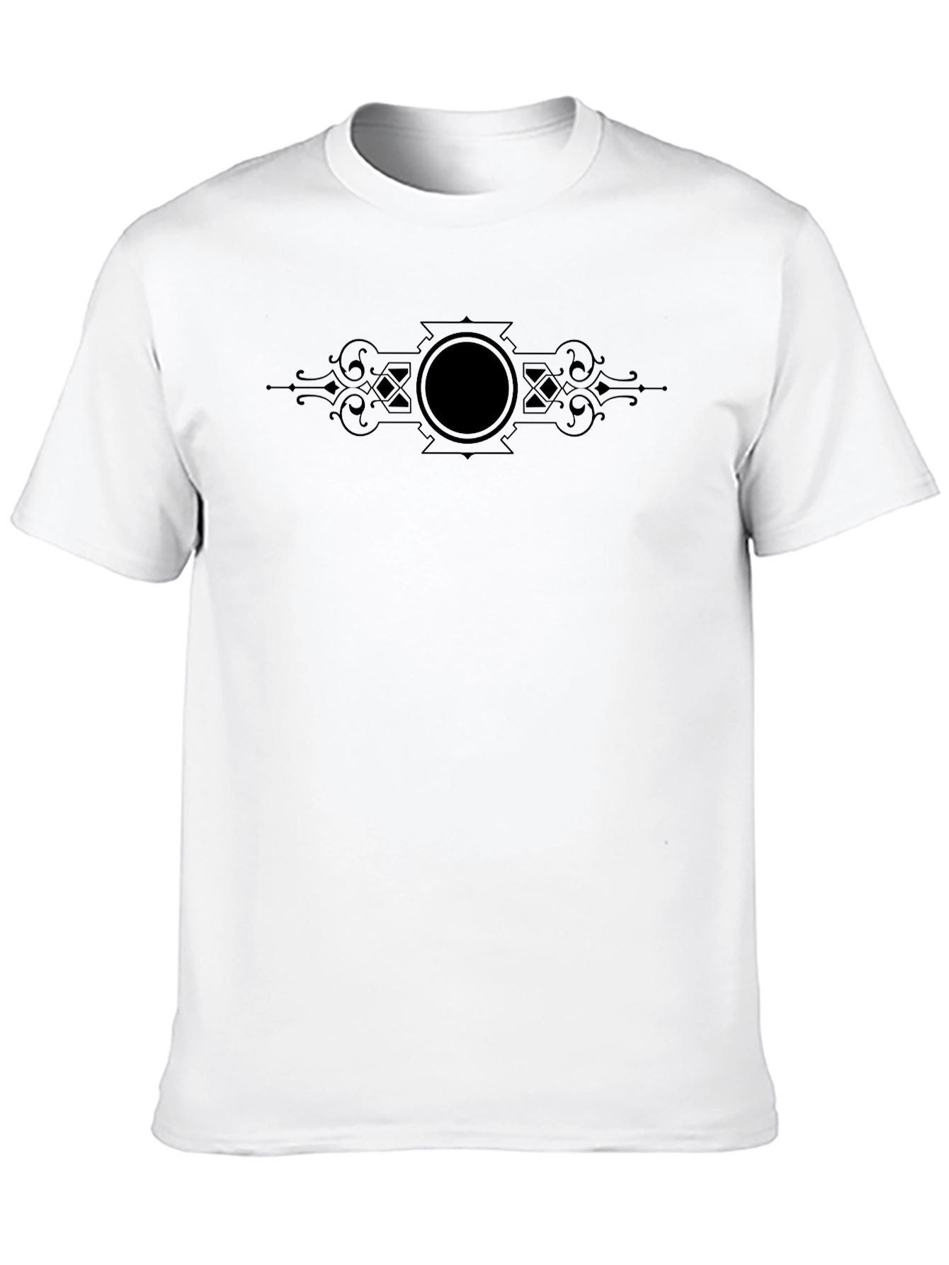 Elegant Black Tee with Ornamental Center Design