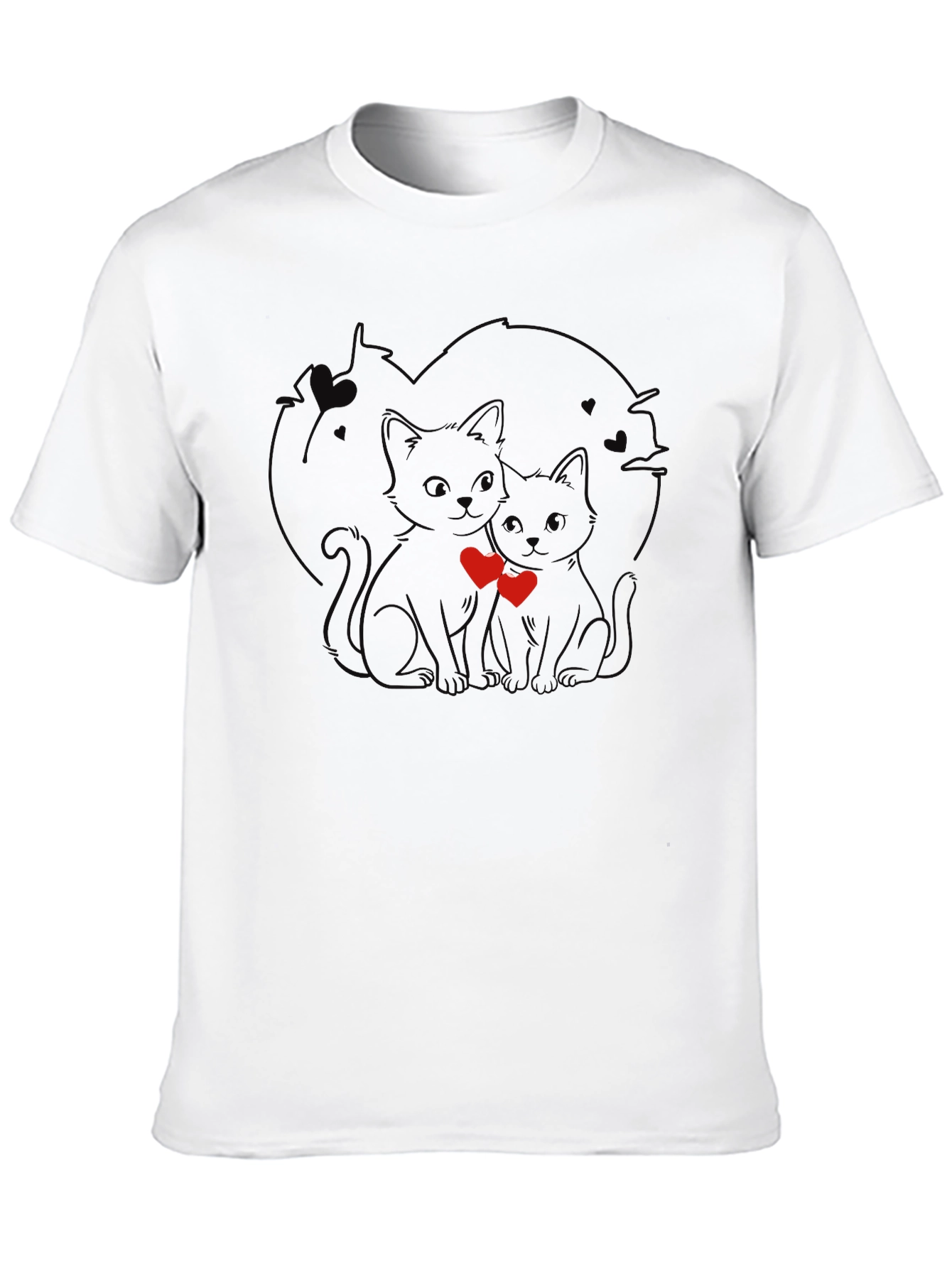 Cute Cats in Love Black T-Shirt
