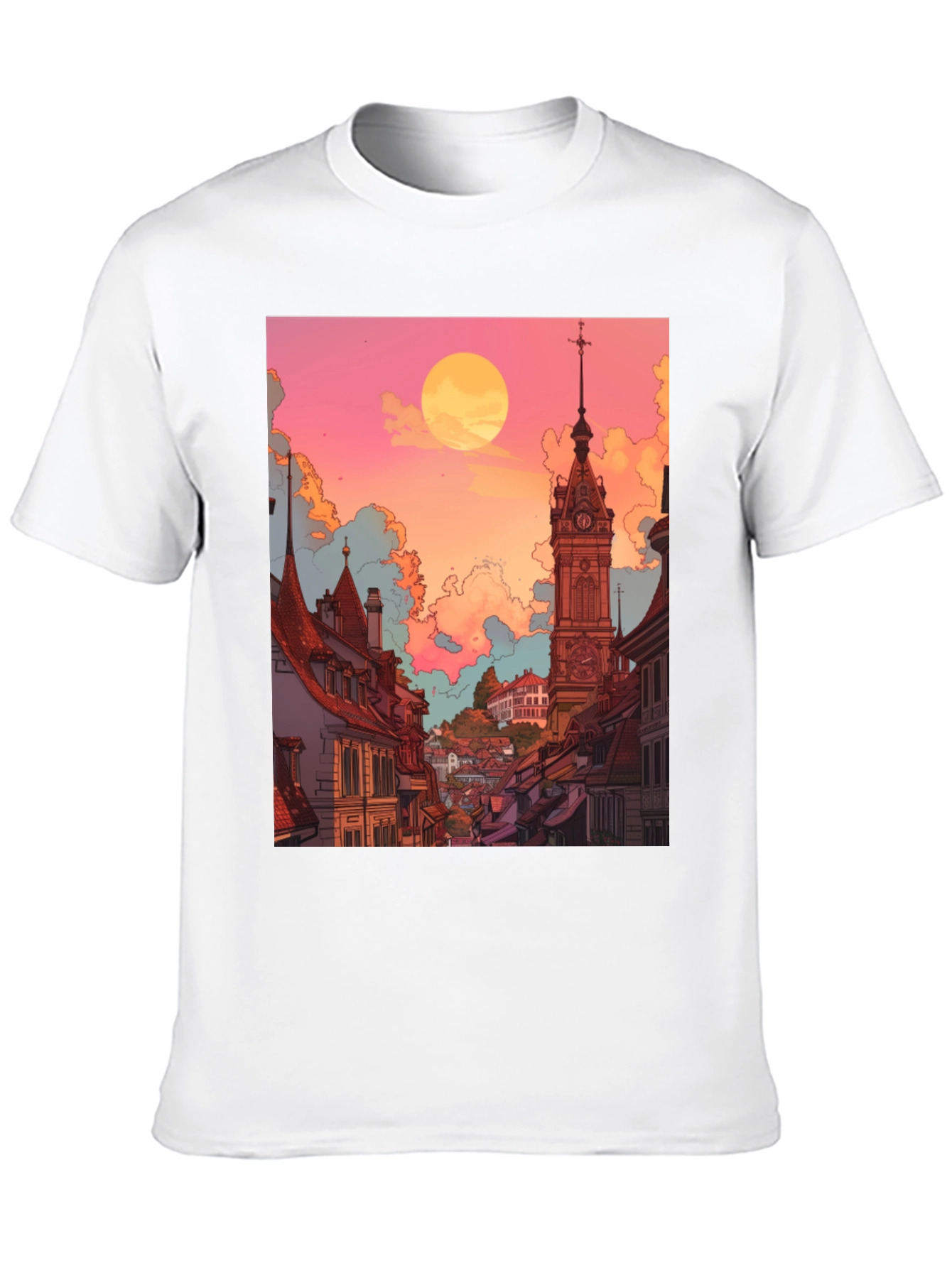 Retro Cityscape Graphic Tee - Unisex Black T-Shirt