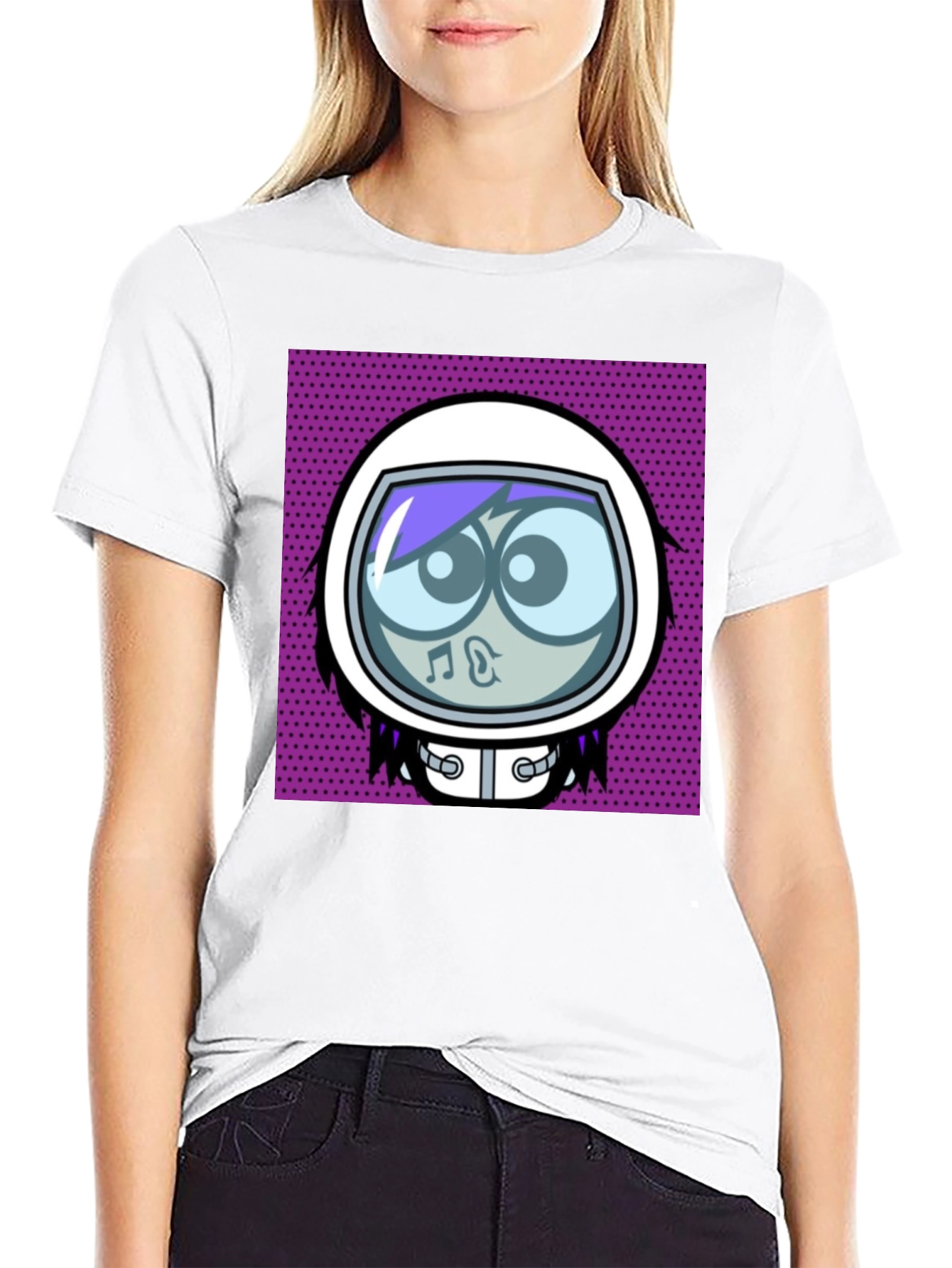 Cartoon Astronaut Black Graphic Tee