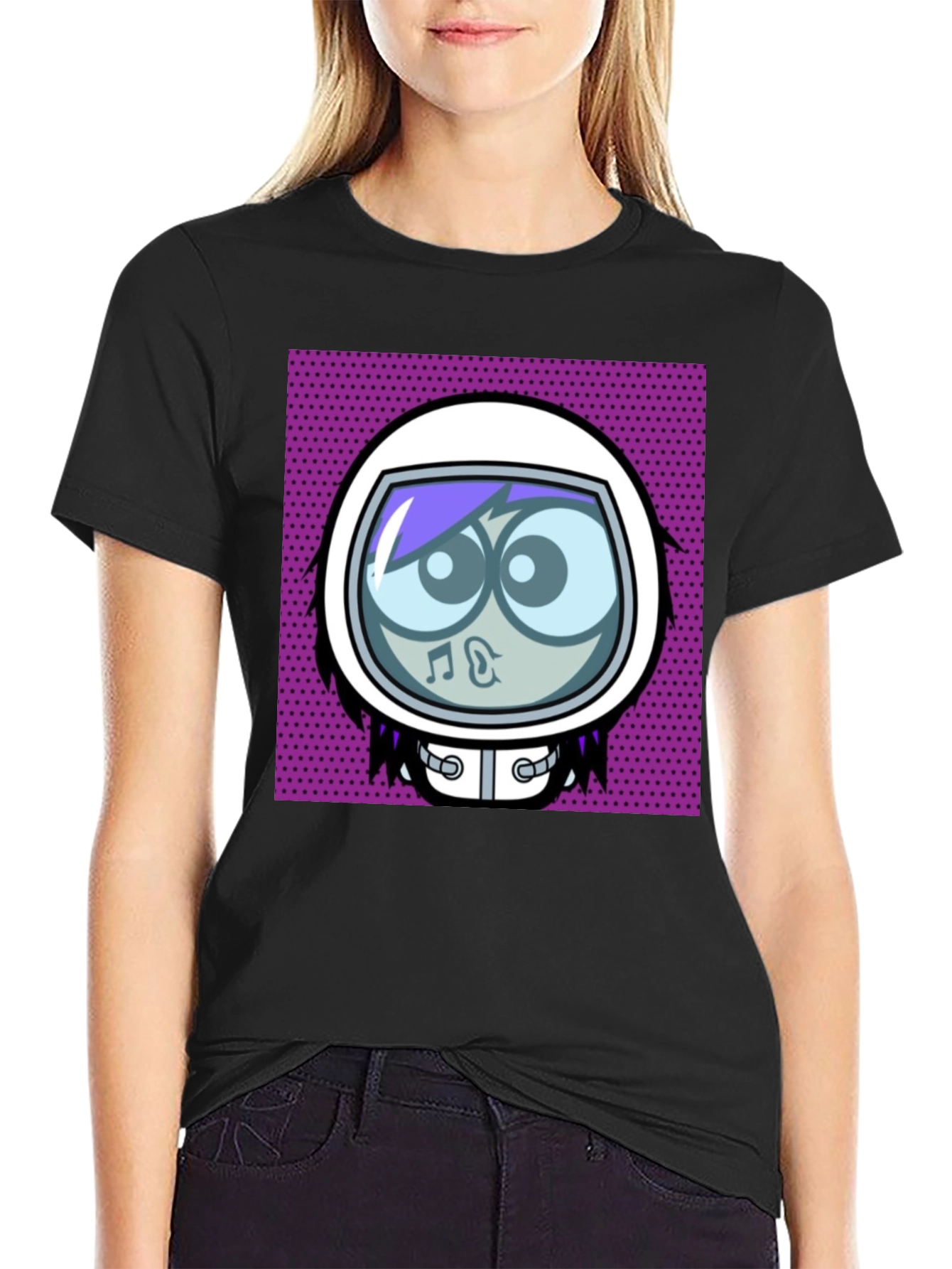 Cartoon Astronaut Black Graphic Tee
