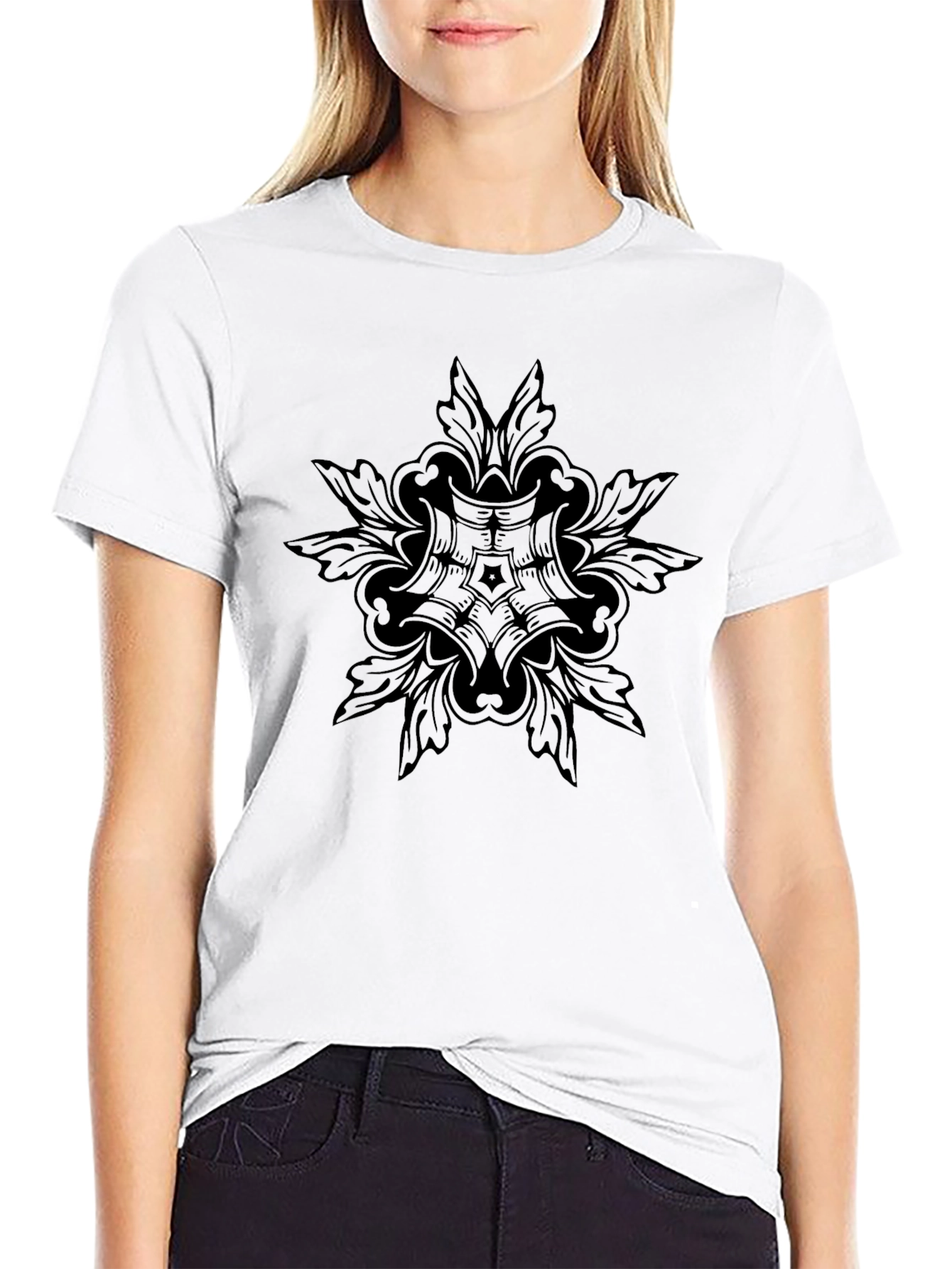 Black Ornamental Print T-Shirt