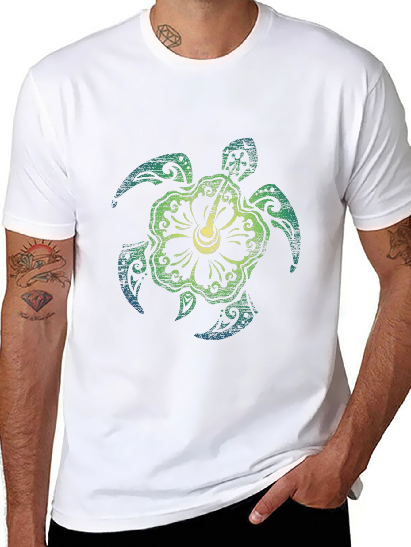 Turtle Hibiscus Graphic Tee - Black