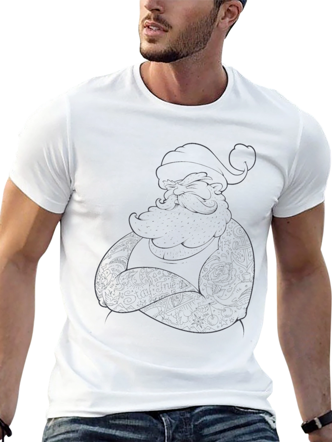 Tattooed Santa Black T-Shirt - Holiday Cool
