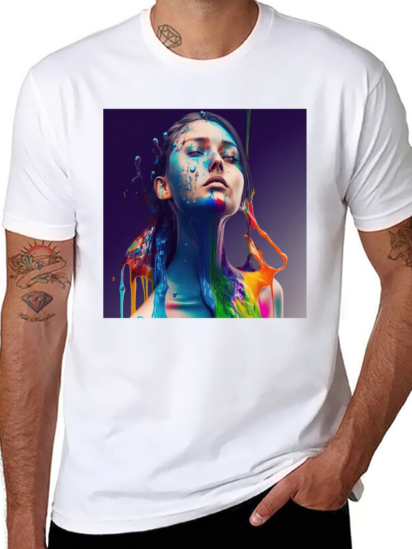 Artistic Paint Splatter Graphic Black T-Shirt