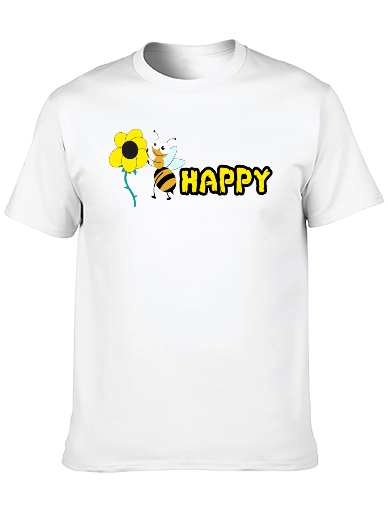 Happy Bee Graphic Tee - Black Cotton T-Shirt