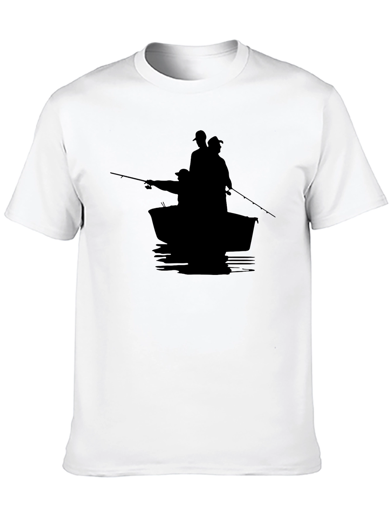 Mens Black Fishing Boat Silhouette T-Shirt