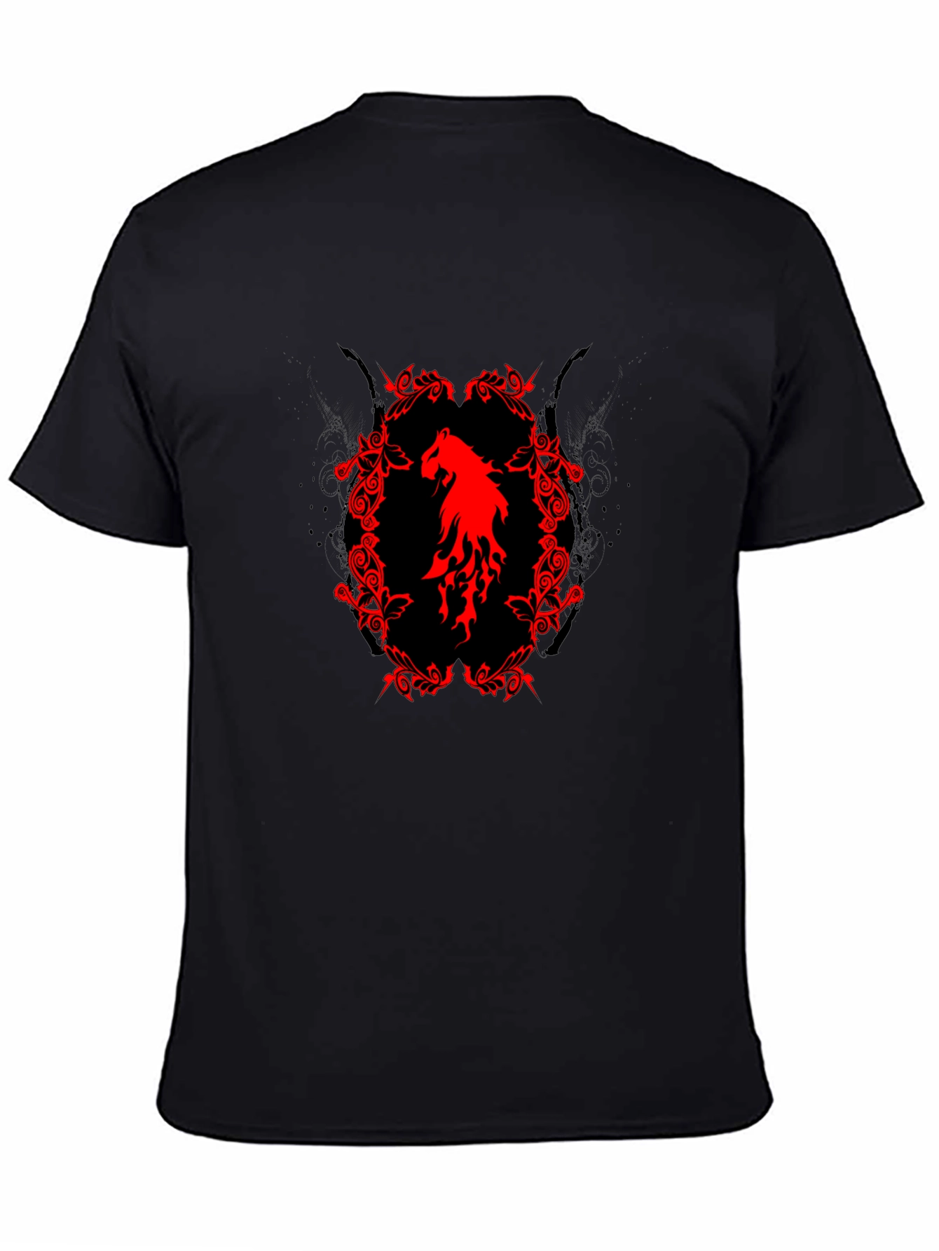 Black T-Shirt with Red Horse Graphic