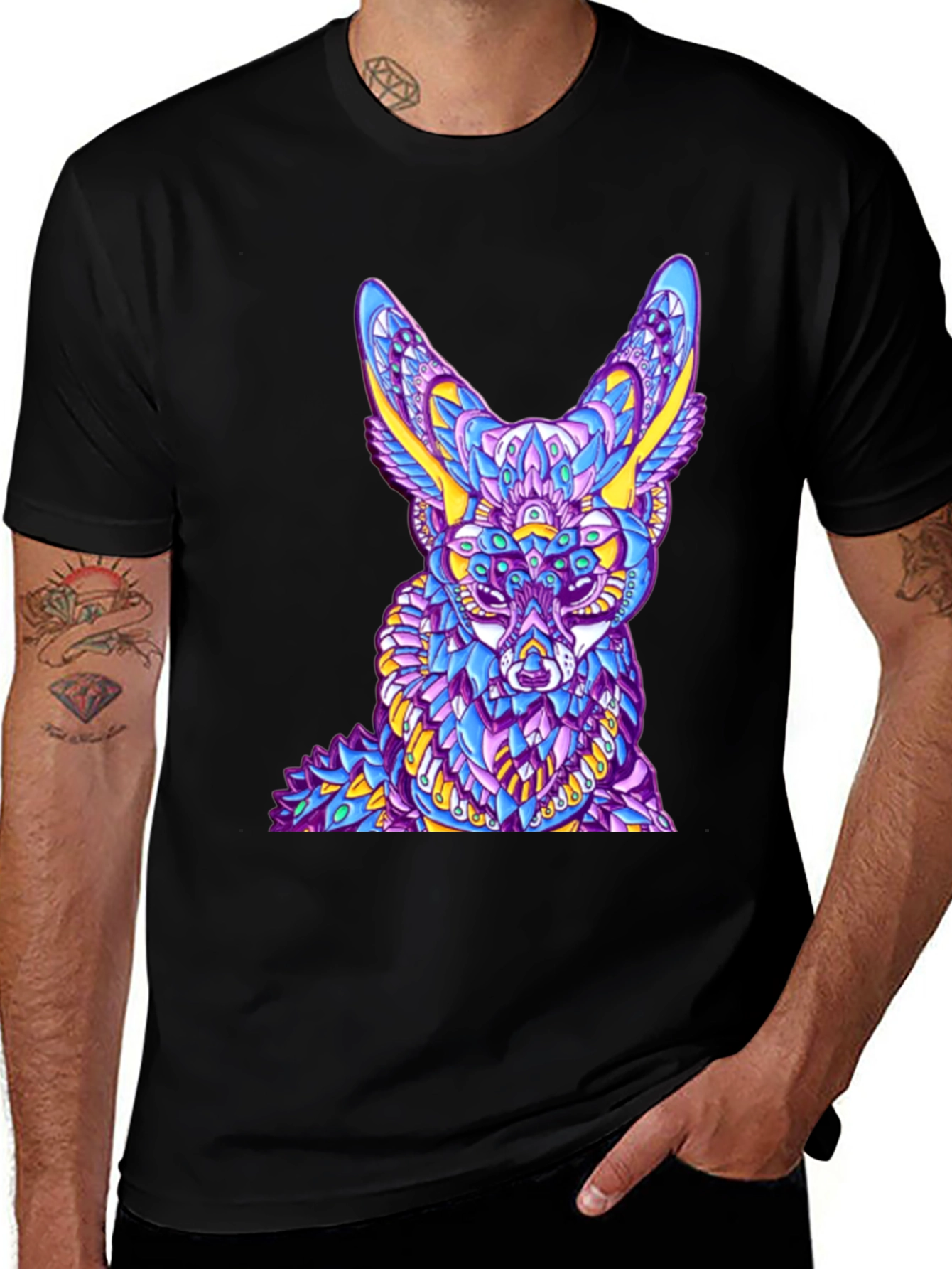 Abstract Fox Graphic Black T-Shirt