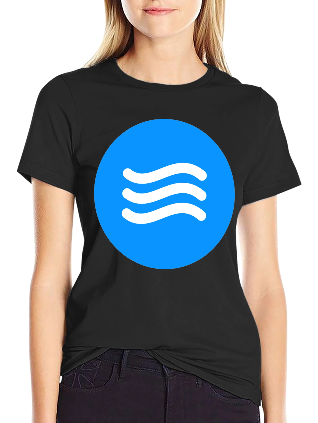 Blue Circle Waves Graphic Black T-Shirt