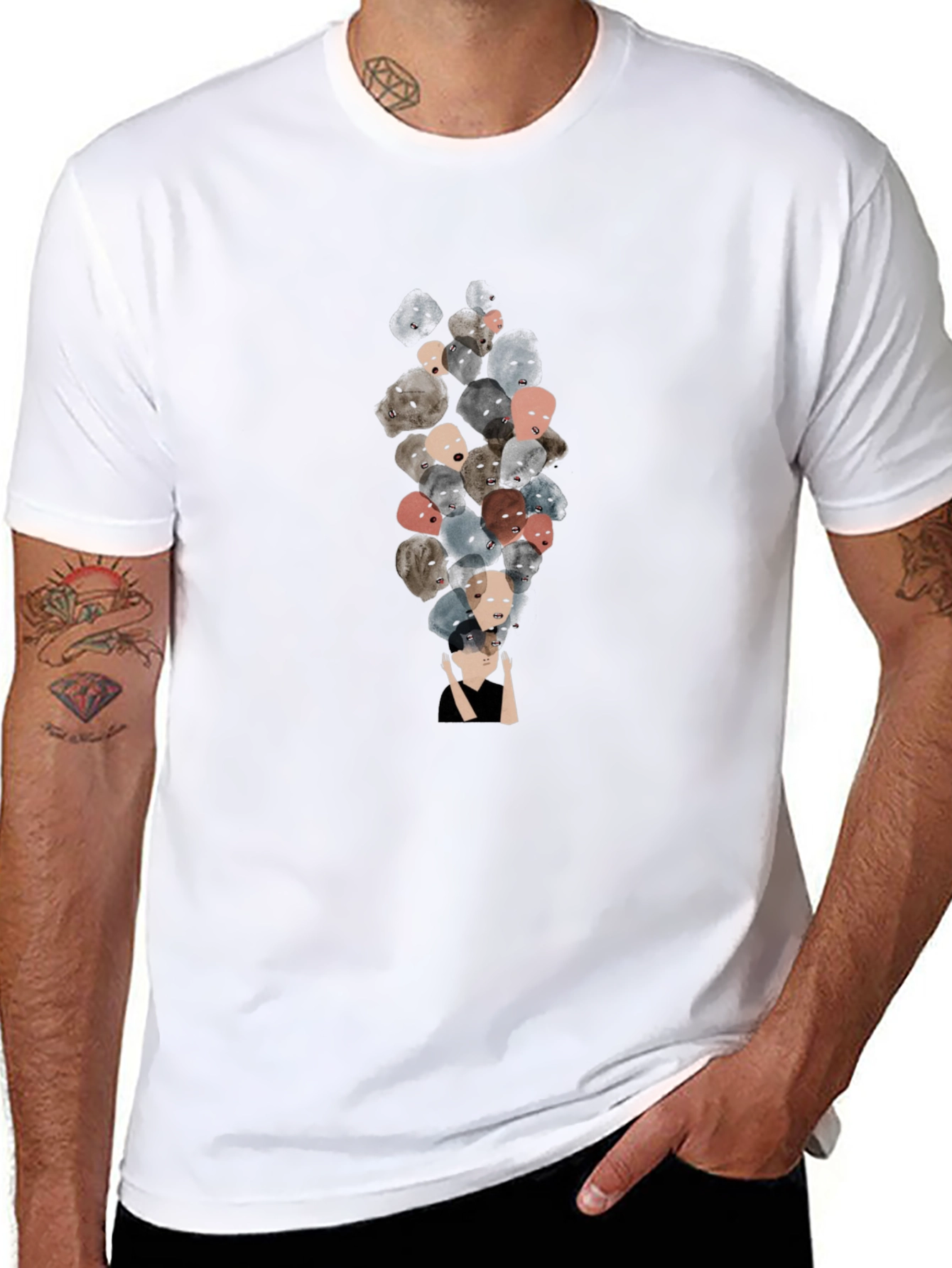 Unique Faces Graphic Print Black T-Shirt