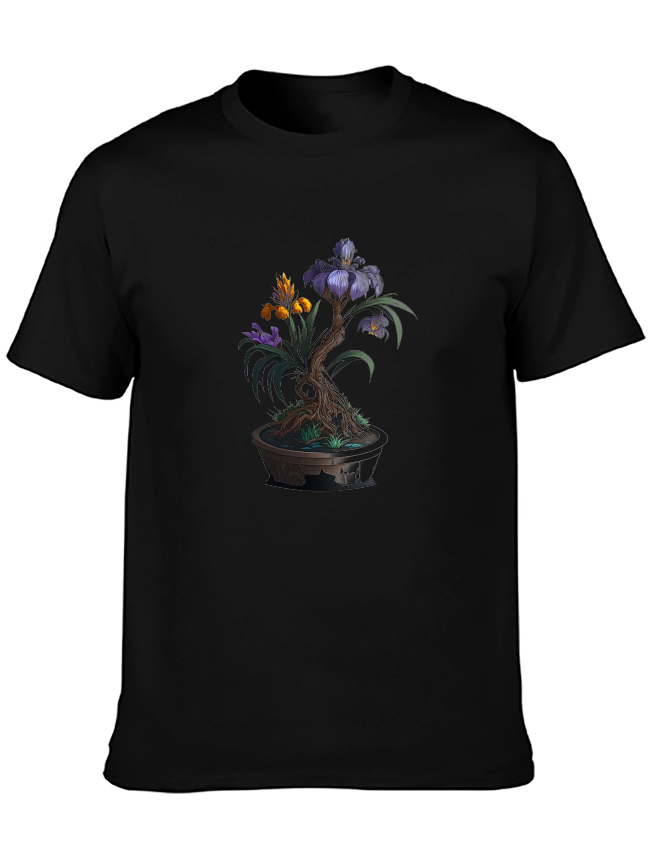 Bonsai Flower Graphic Tee - Artistic Mens Black T-Shirt