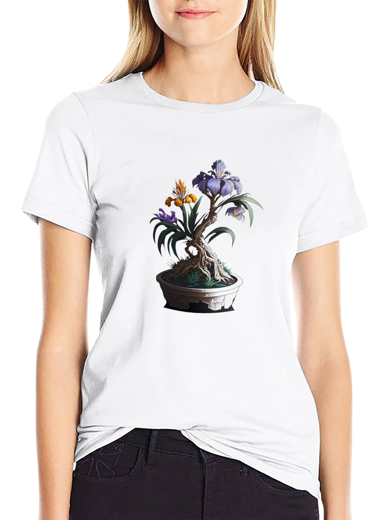 Bonsai Flower Graphic Tee - Artistic Mens Black T-Shirt