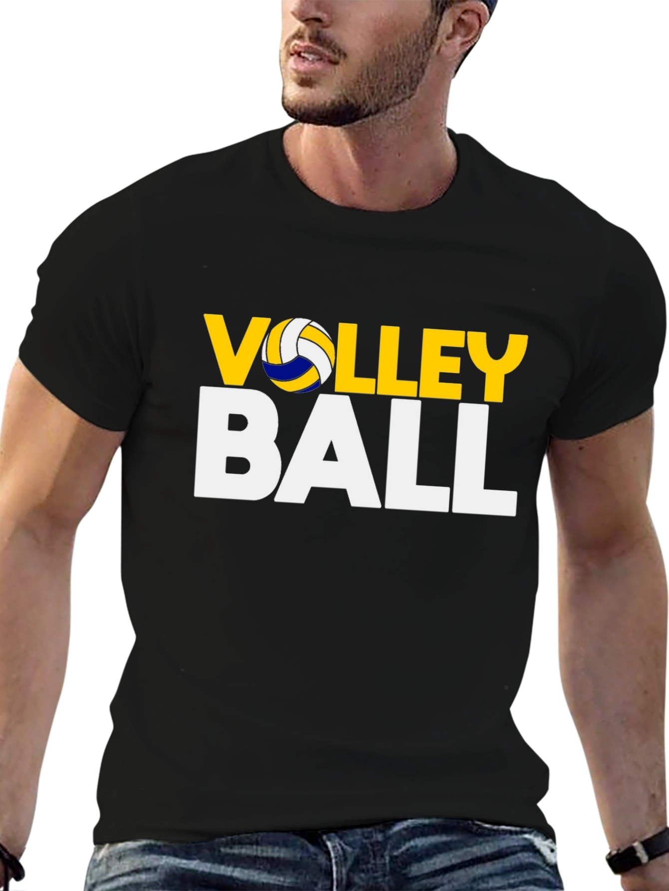 Volleyball Graphic Print Black T-Shirt
