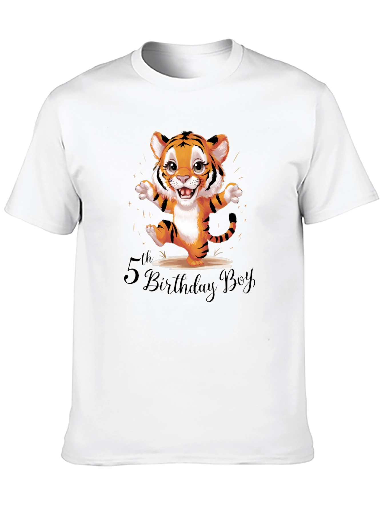 Cute Tiger 5th Birthday Boy Black T-Shirt