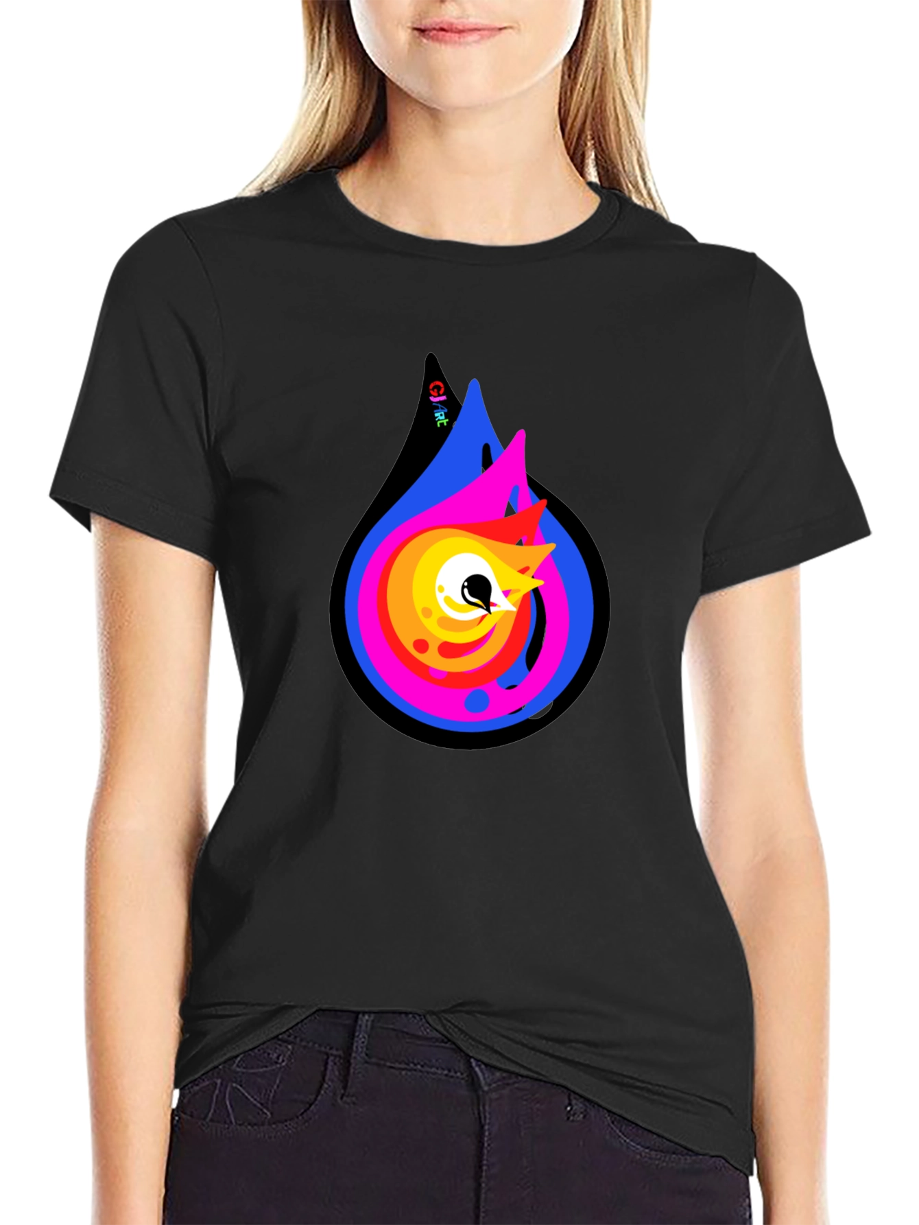 Abstract Flame Graphic Black T-Shirt