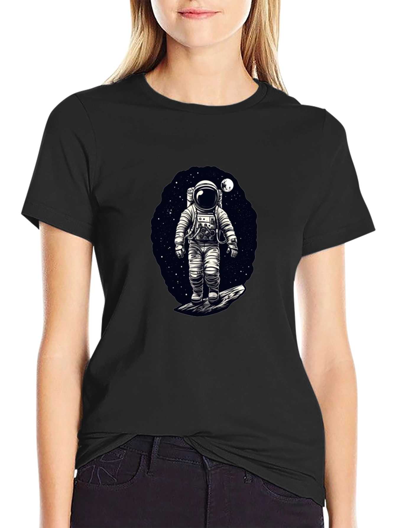 Astronaut in Space Graphic T-Shirt - Black