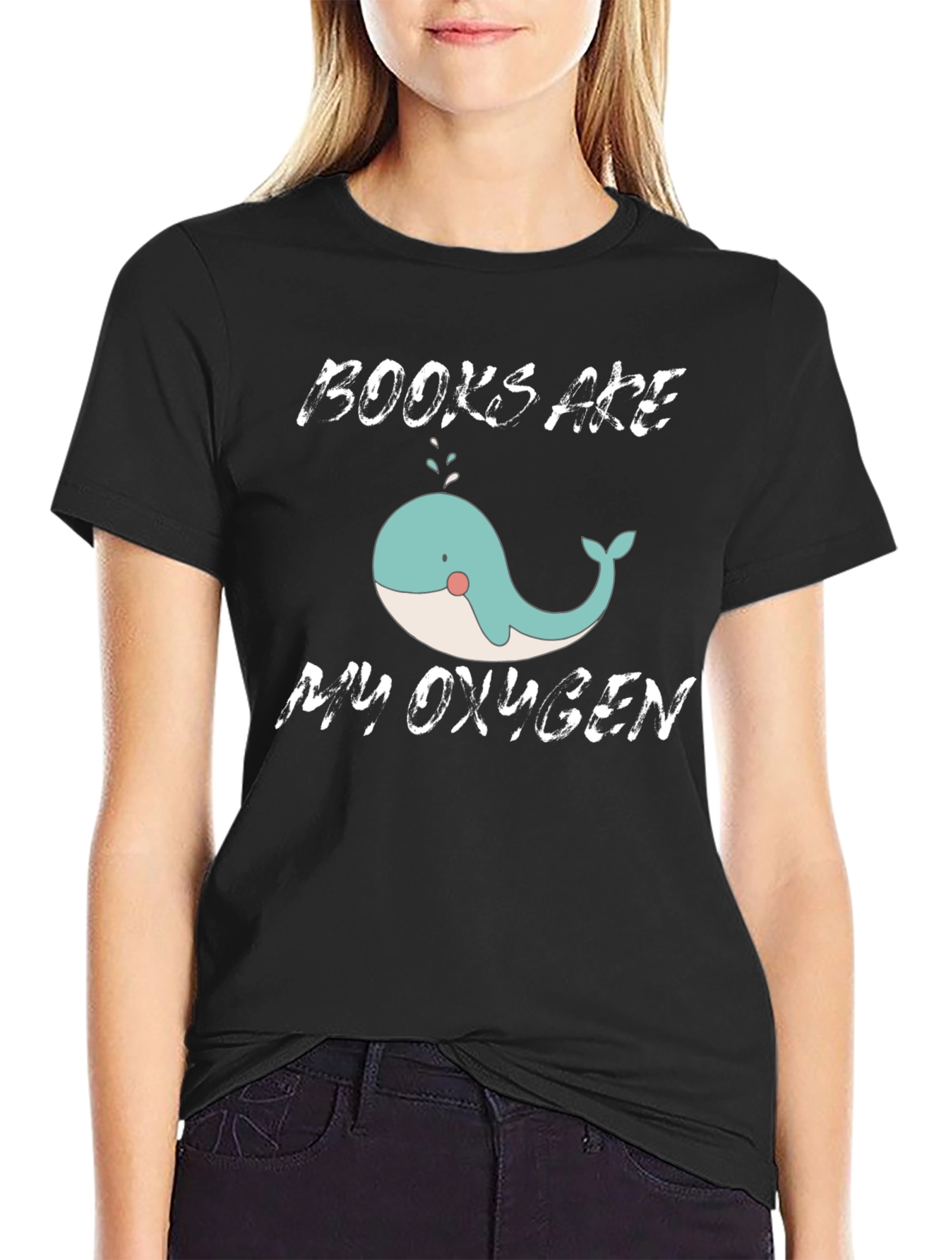 Books Are My Oxygen Whale Graphic T-Shirt