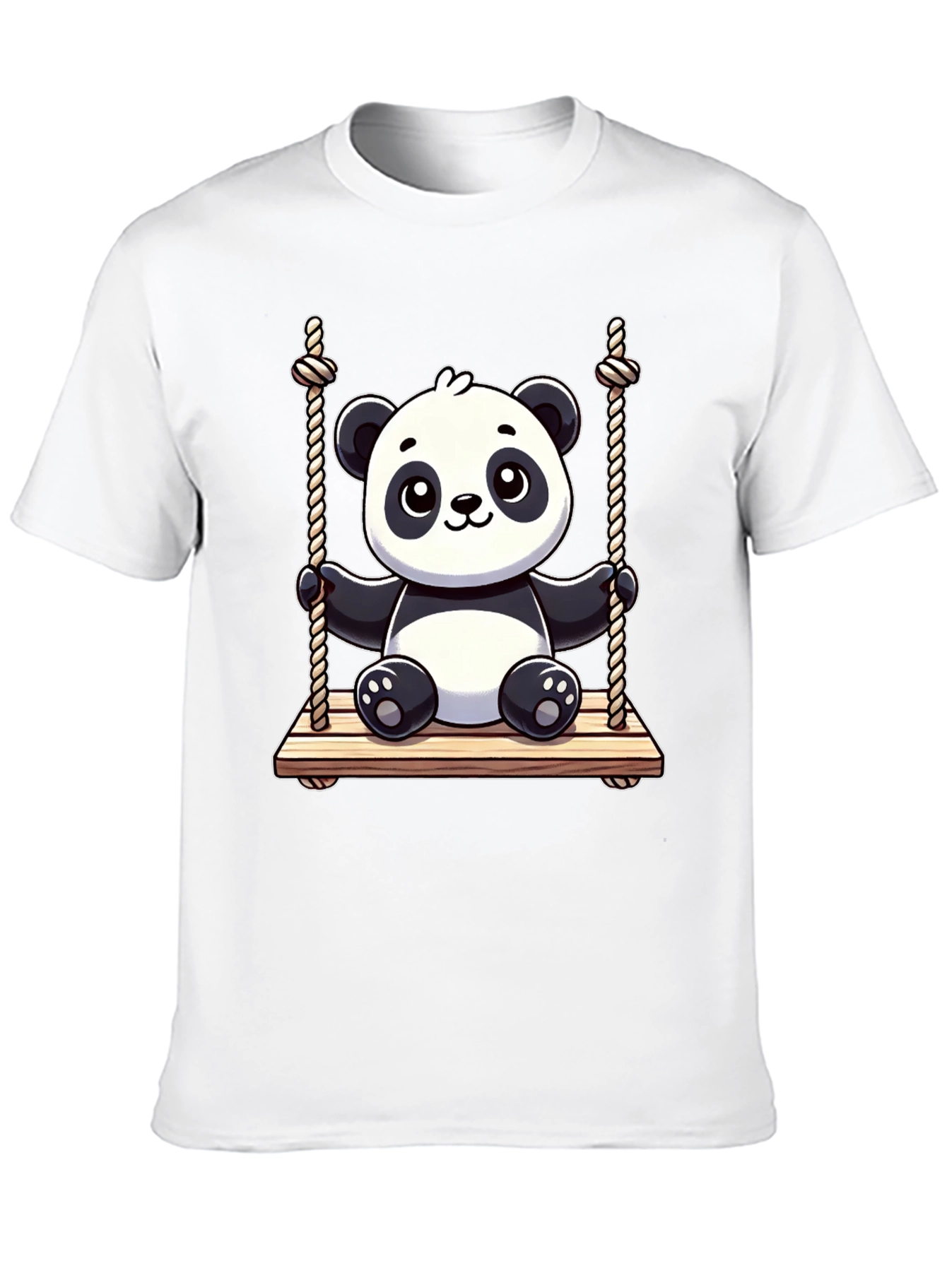 Cute Panda on Swing Graphic Tee - Black
