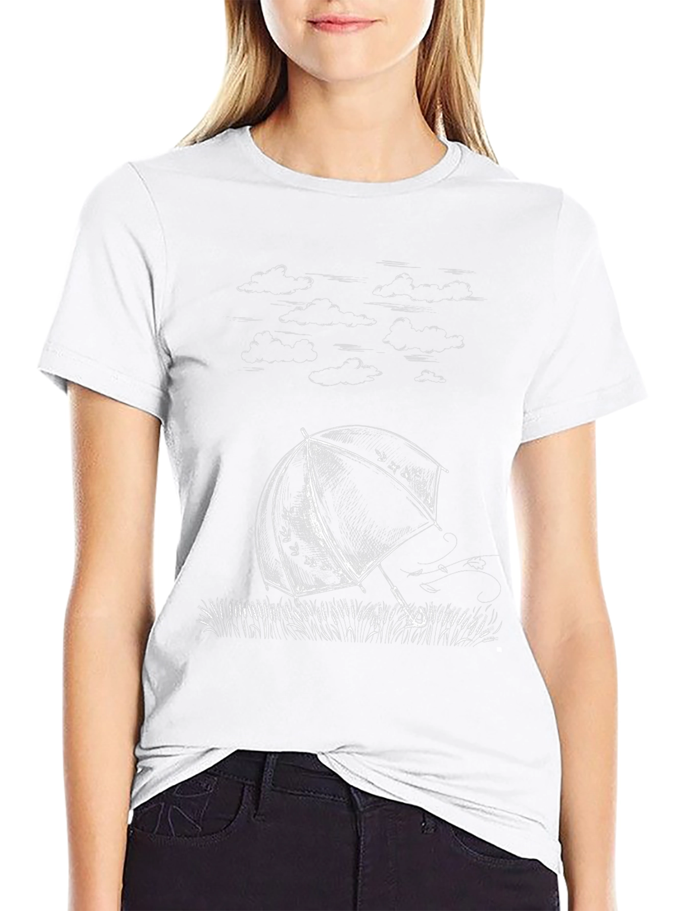 Umbrella Sketch Graphic Tee - Stylish Black Cotton T-Shirt