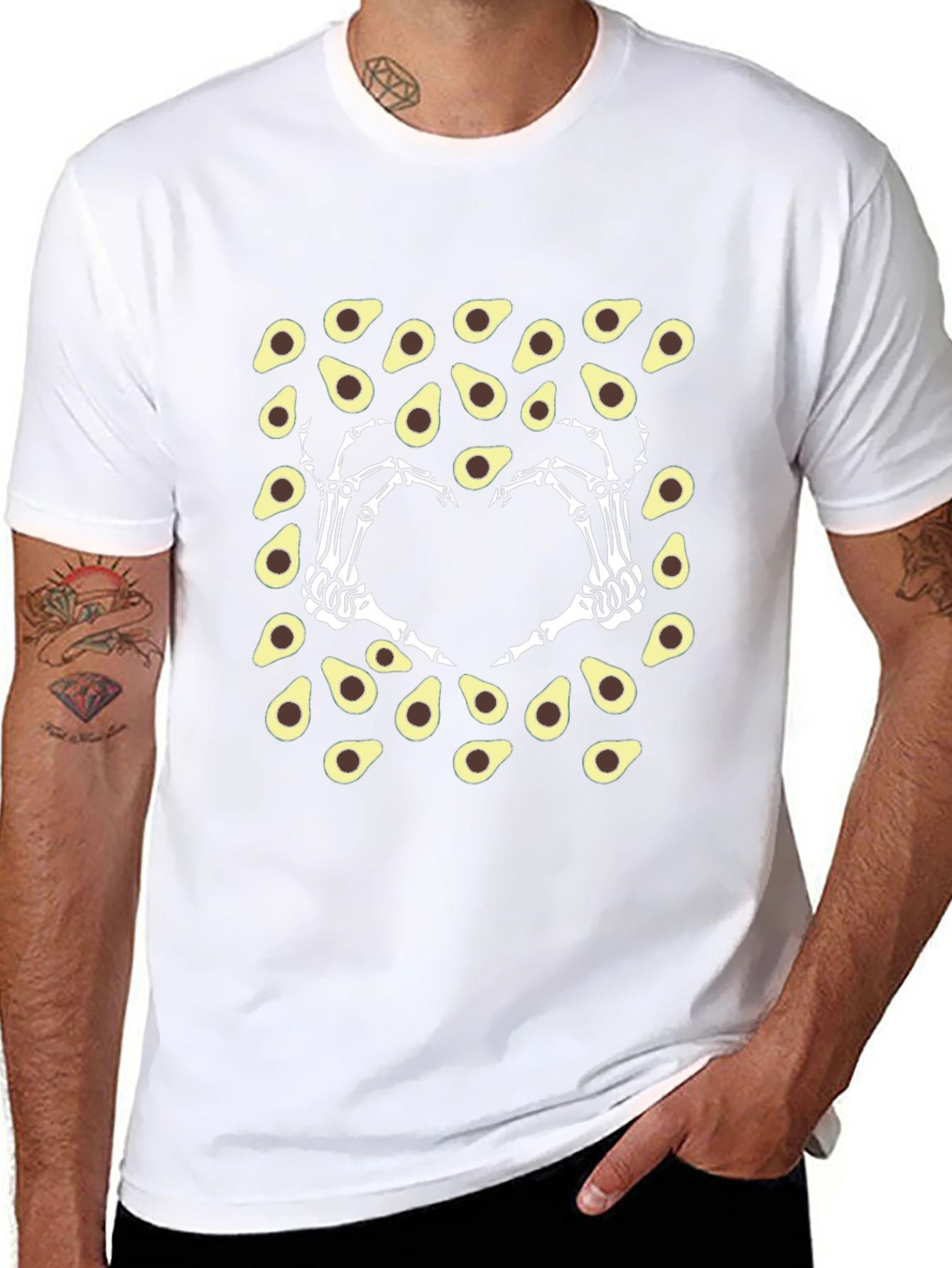 Avocado Skeleton Hand Heart T-Shirt