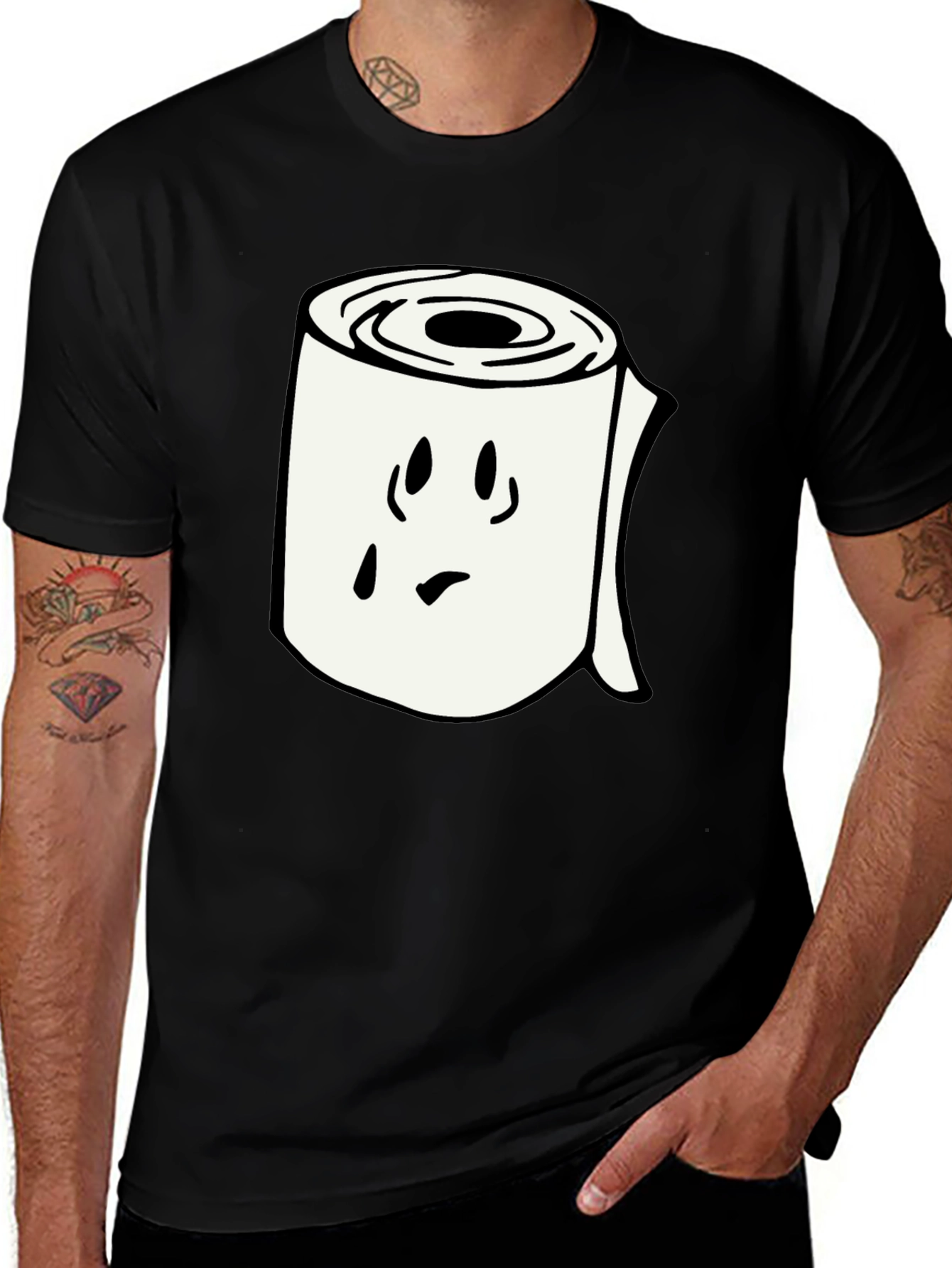 Toilet Paper Roll Graphic Tee - Black Cotton Shirt