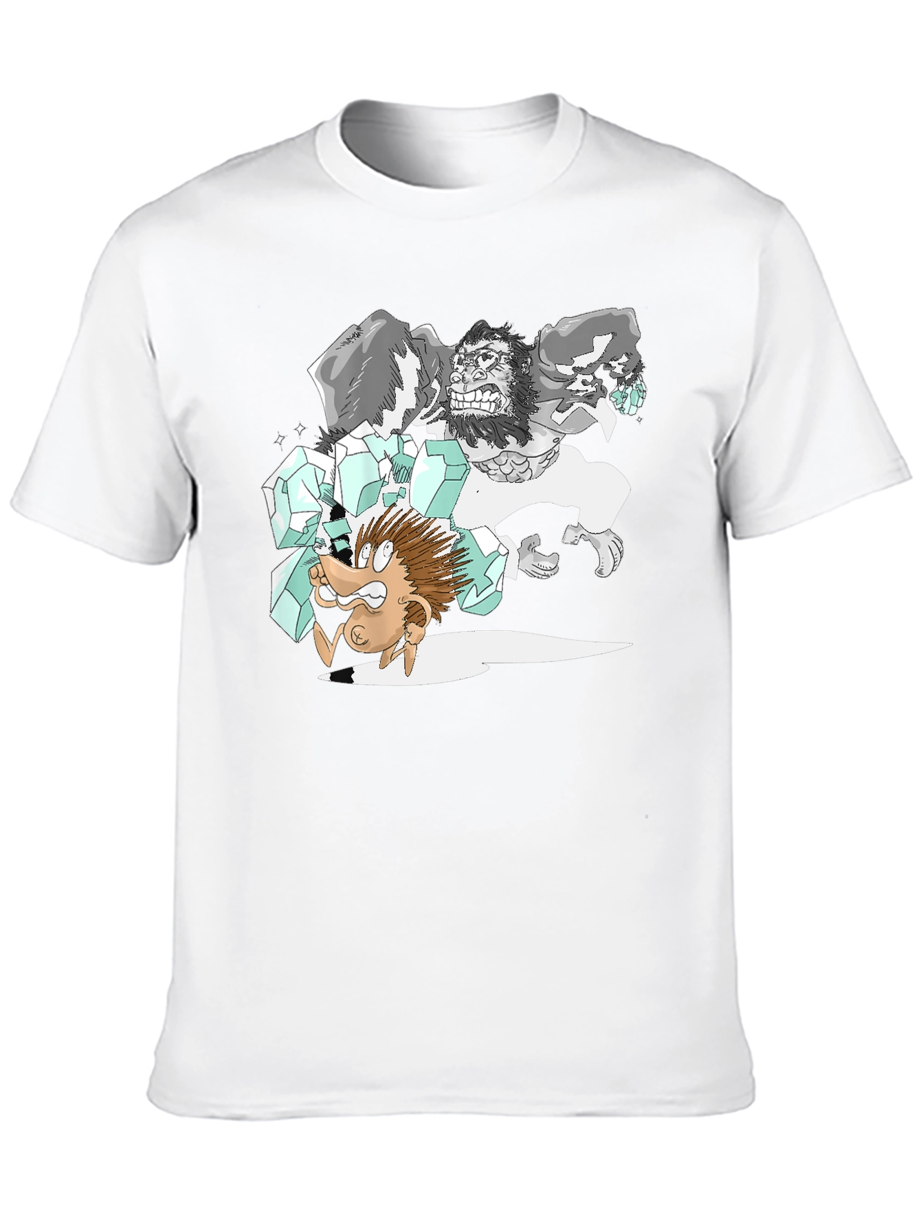 Cartoon Gorilla Graphic Tee - Black Cotton T-Shirt