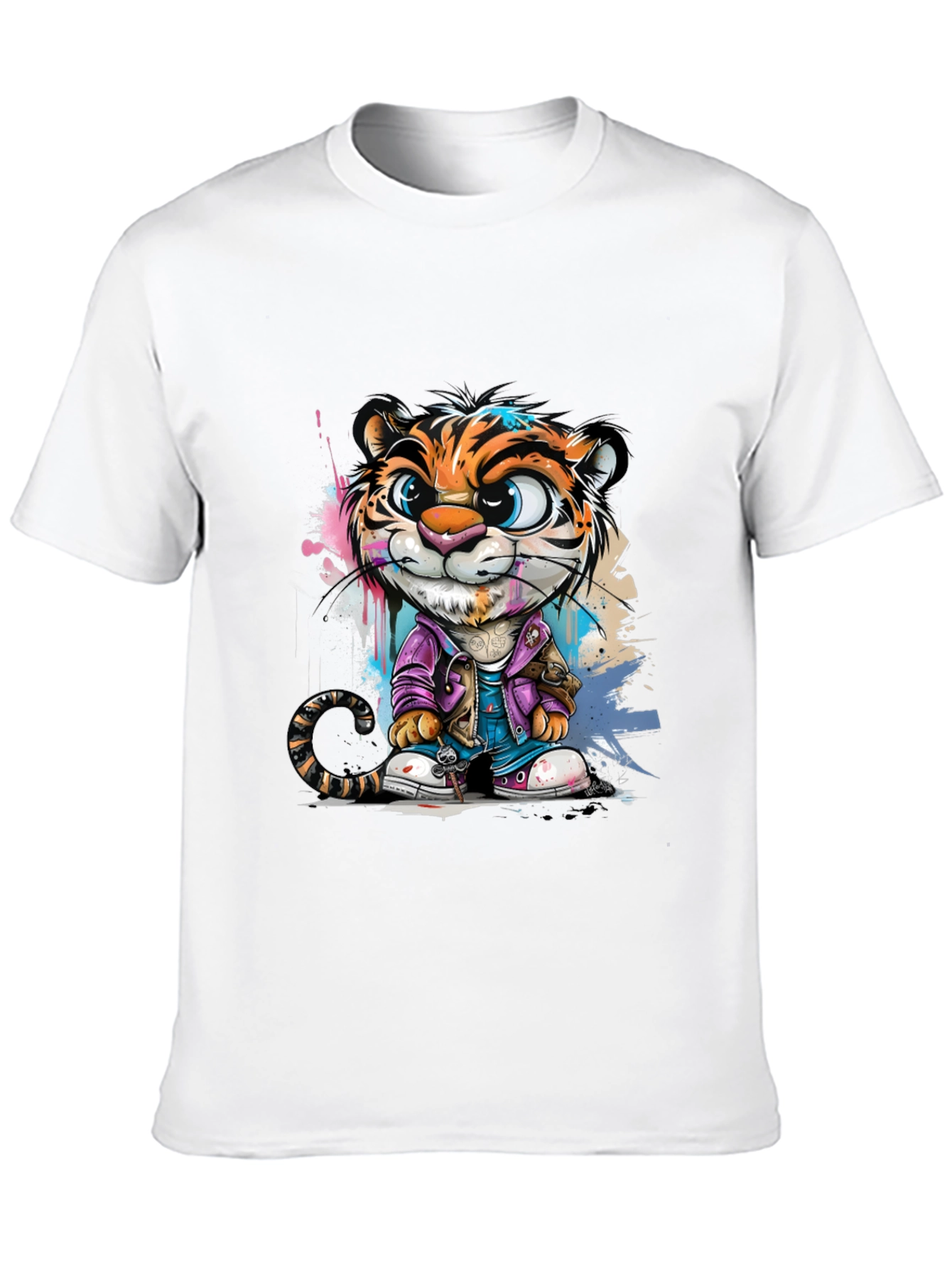 Cartoon Tiger Graphic Tee - Stylish Black T-Shirt