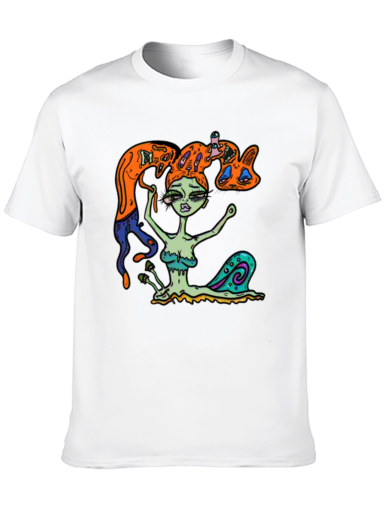 Surreal Snail Girl Graphic Tee - Black Cotton T-Shirt