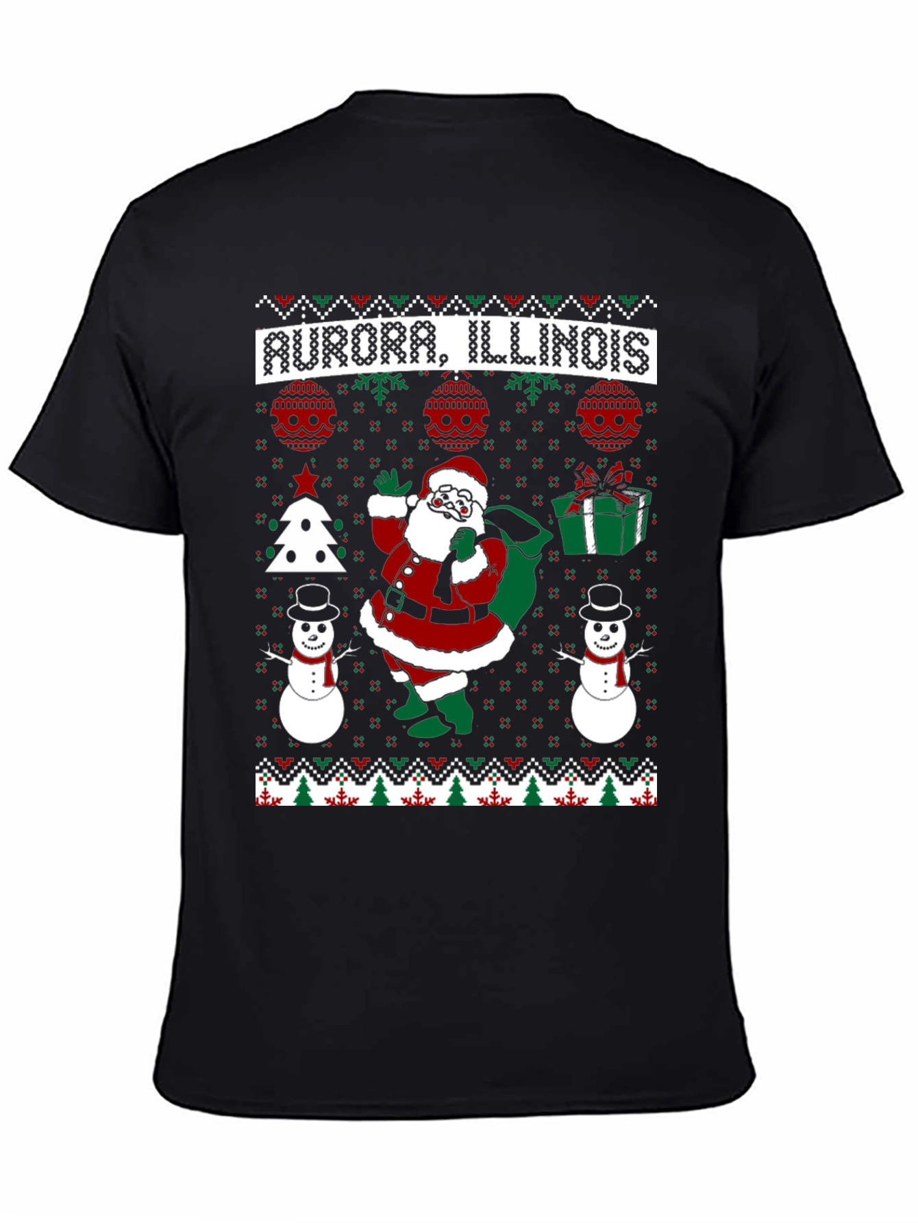 Aurora Illinois Ugly Christmas Santa T-Shirt