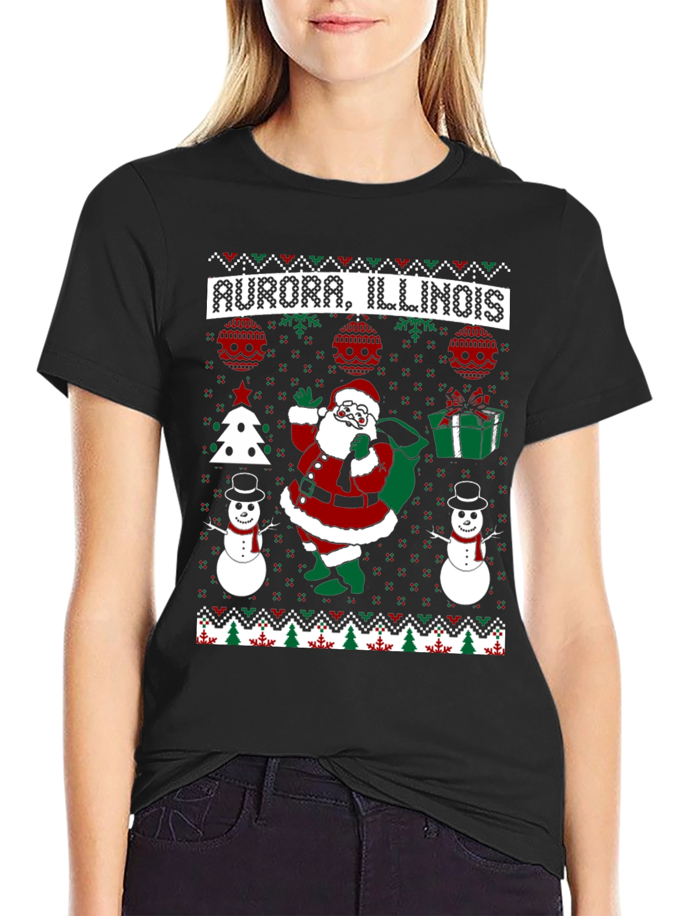 Aurora Illinois Ugly Christmas Santa T-Shirt