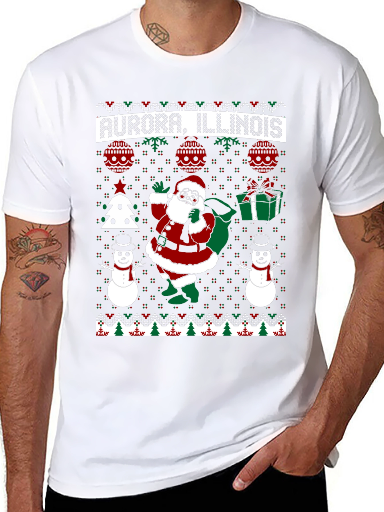 Aurora Illinois Ugly Christmas Santa T-Shirt