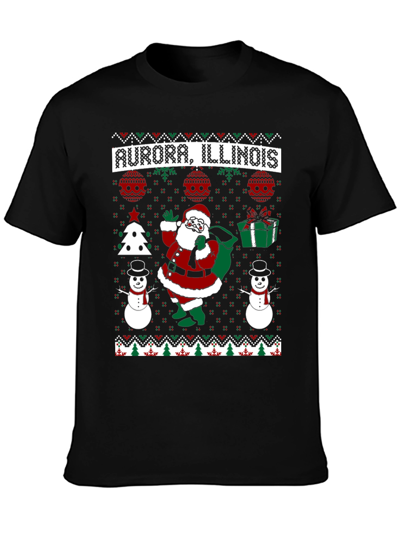Aurora Illinois Ugly Christmas Santa T-Shirt