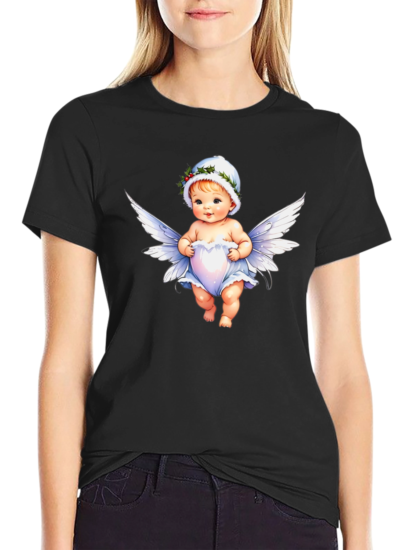 Angel Baby Graphic Tee - Whimsical Black T-Shirt