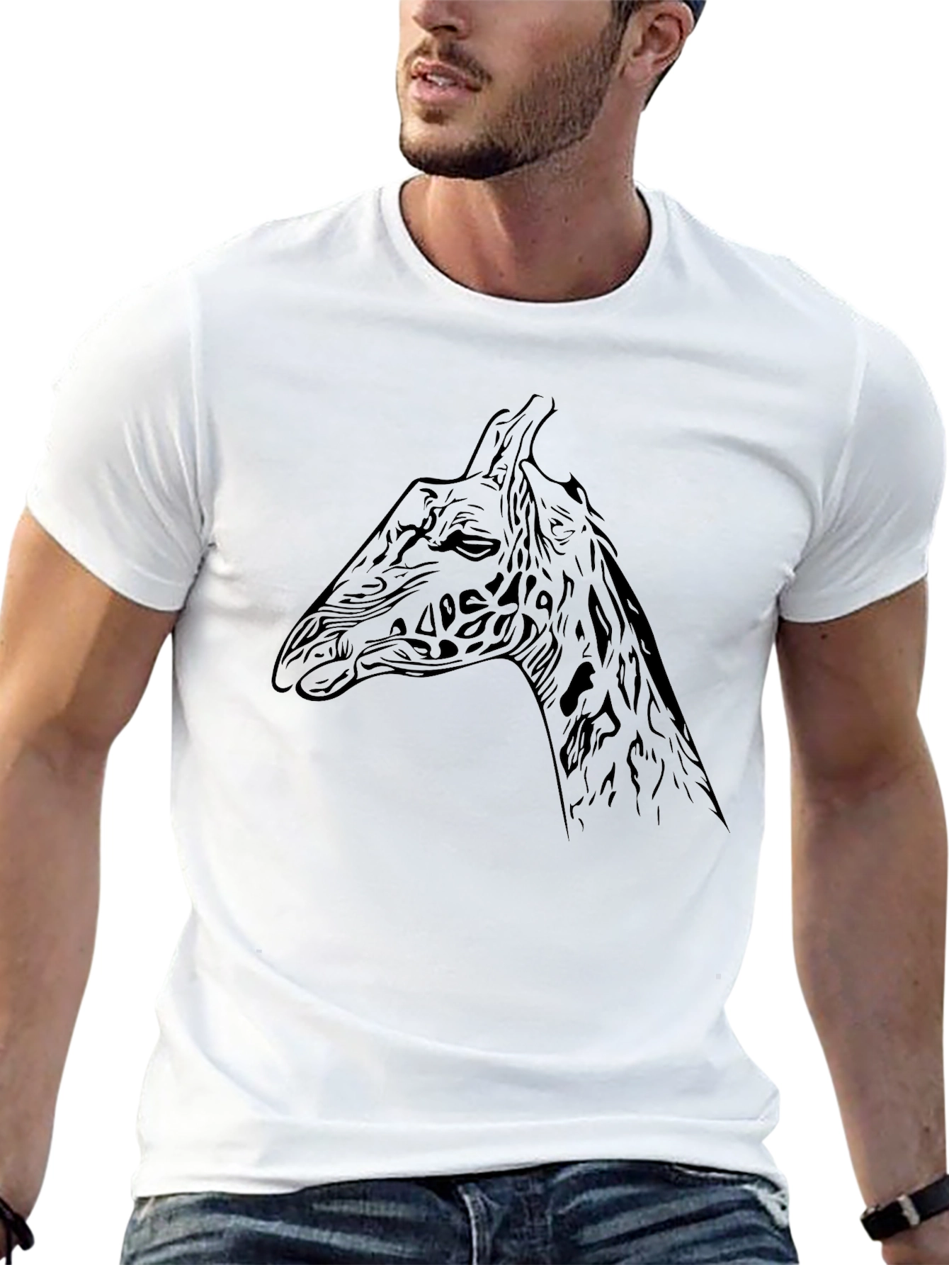 Giraffe Outline Graphic Tee - Unisex Black T-Shirt