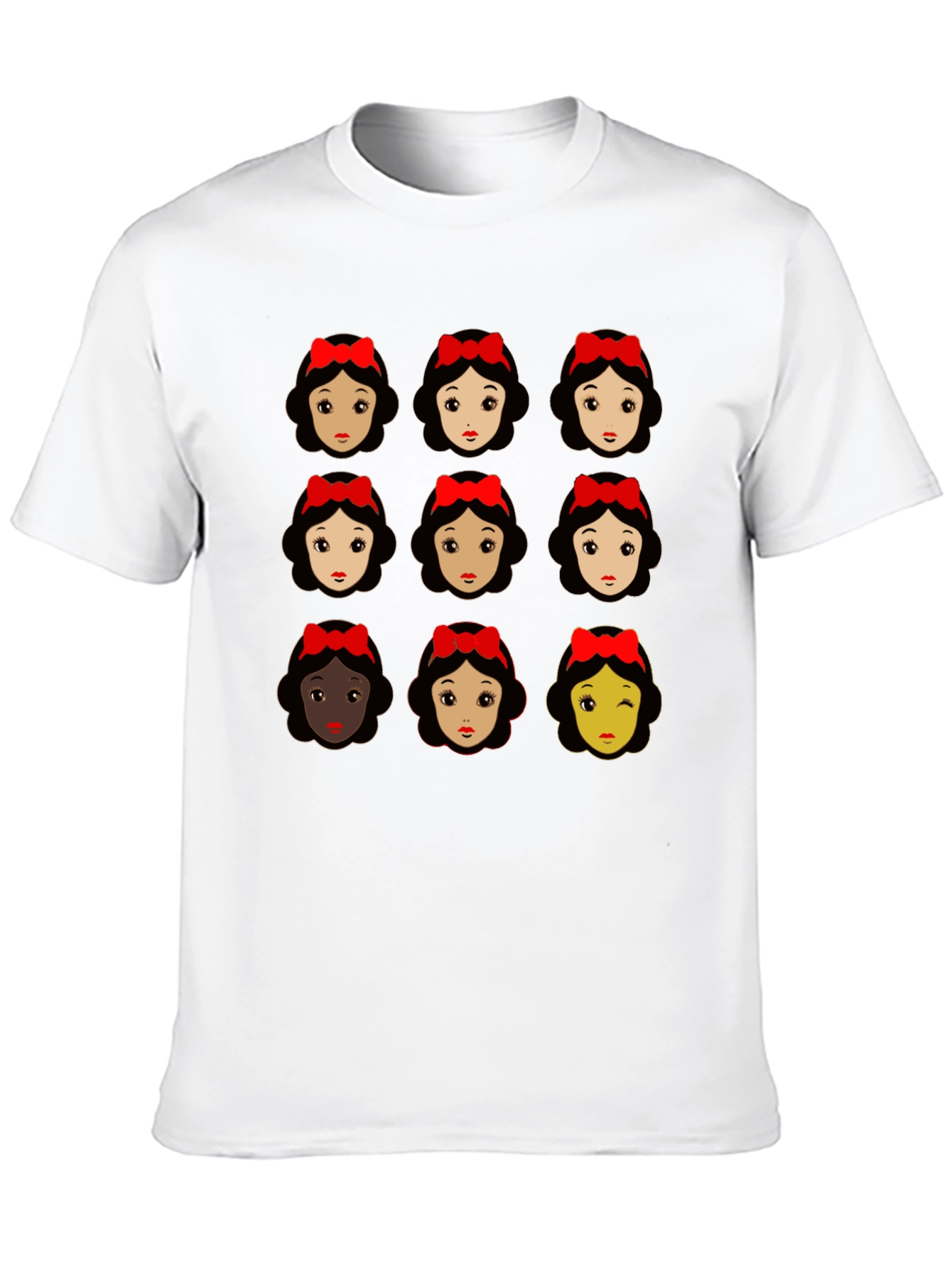 Snow White Faces Graphic T-Shirt - Black